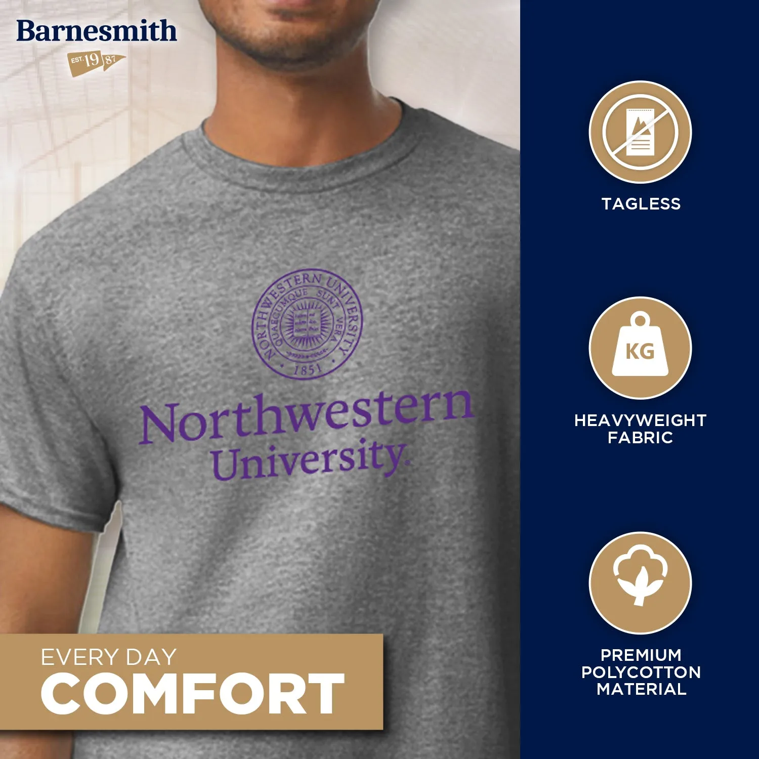 Northwestern University Heritage T-Shirt (Charcoal Grey) sold by Barnesmith product image thumbnail 3