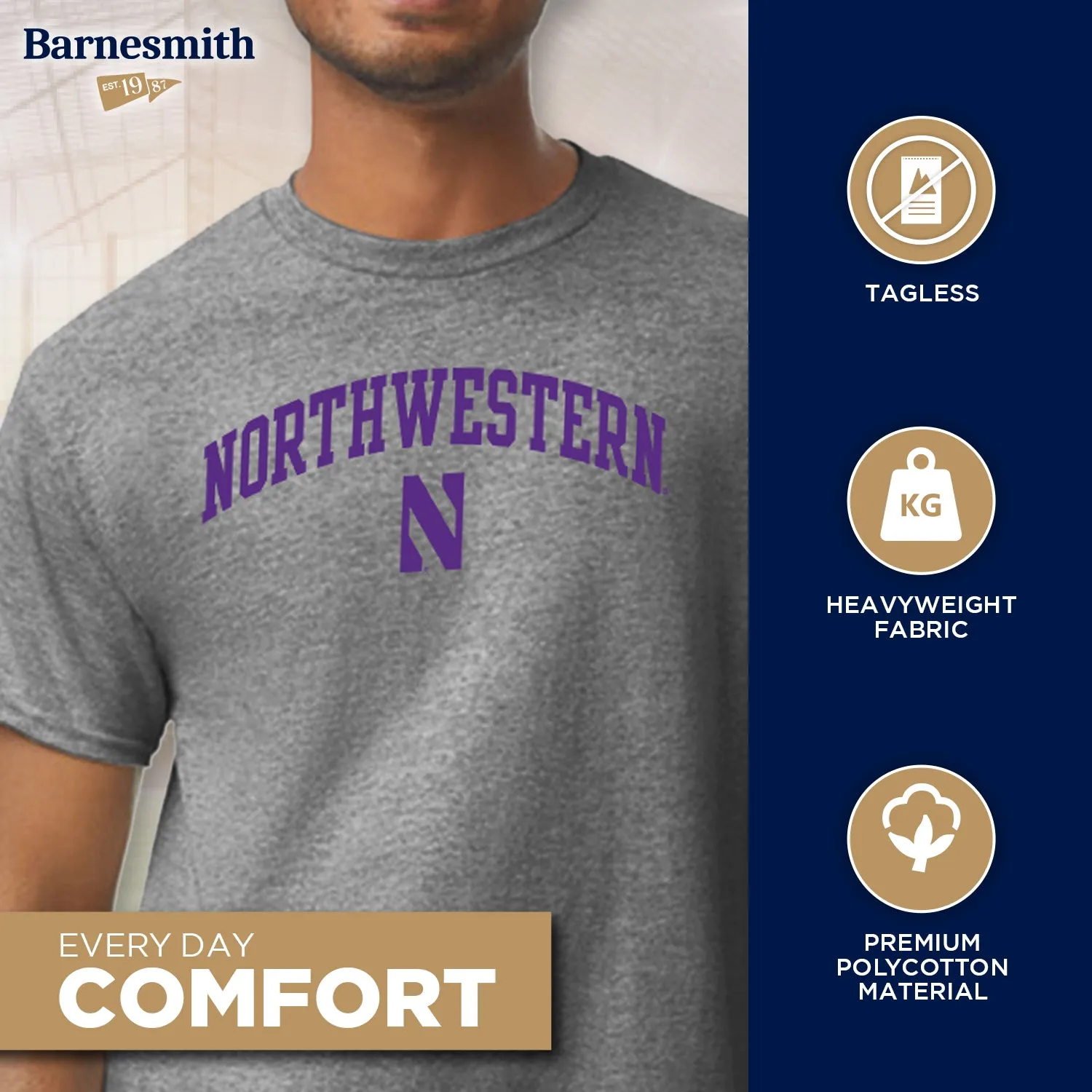 Northwestern University Spirit T-Shirt (Charcoal Grey) sold by Barnesmith product image thumbnail 3