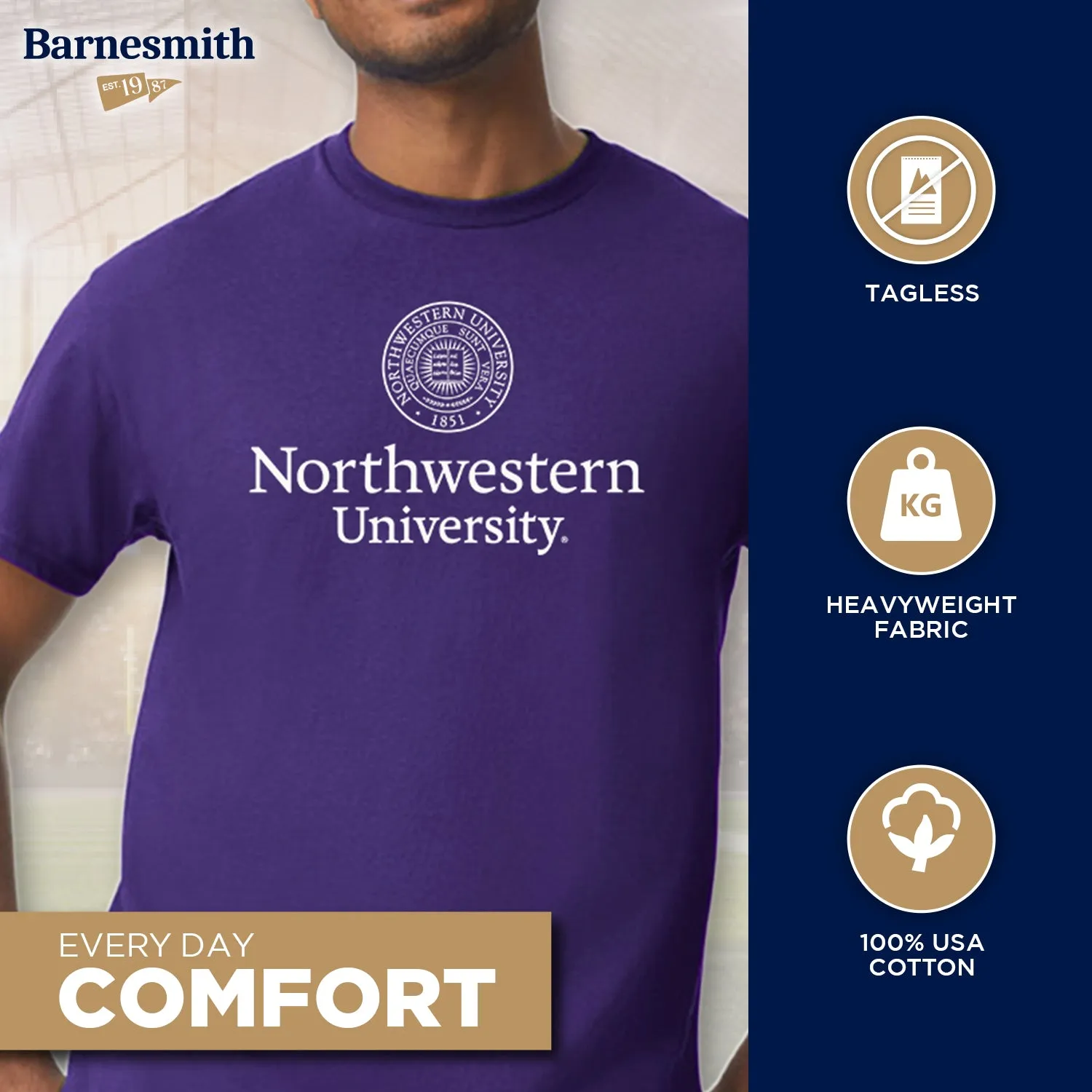 Northwestern University Heritage T-Shirt (Purple) sold by Barnesmith product image thumbnail 3