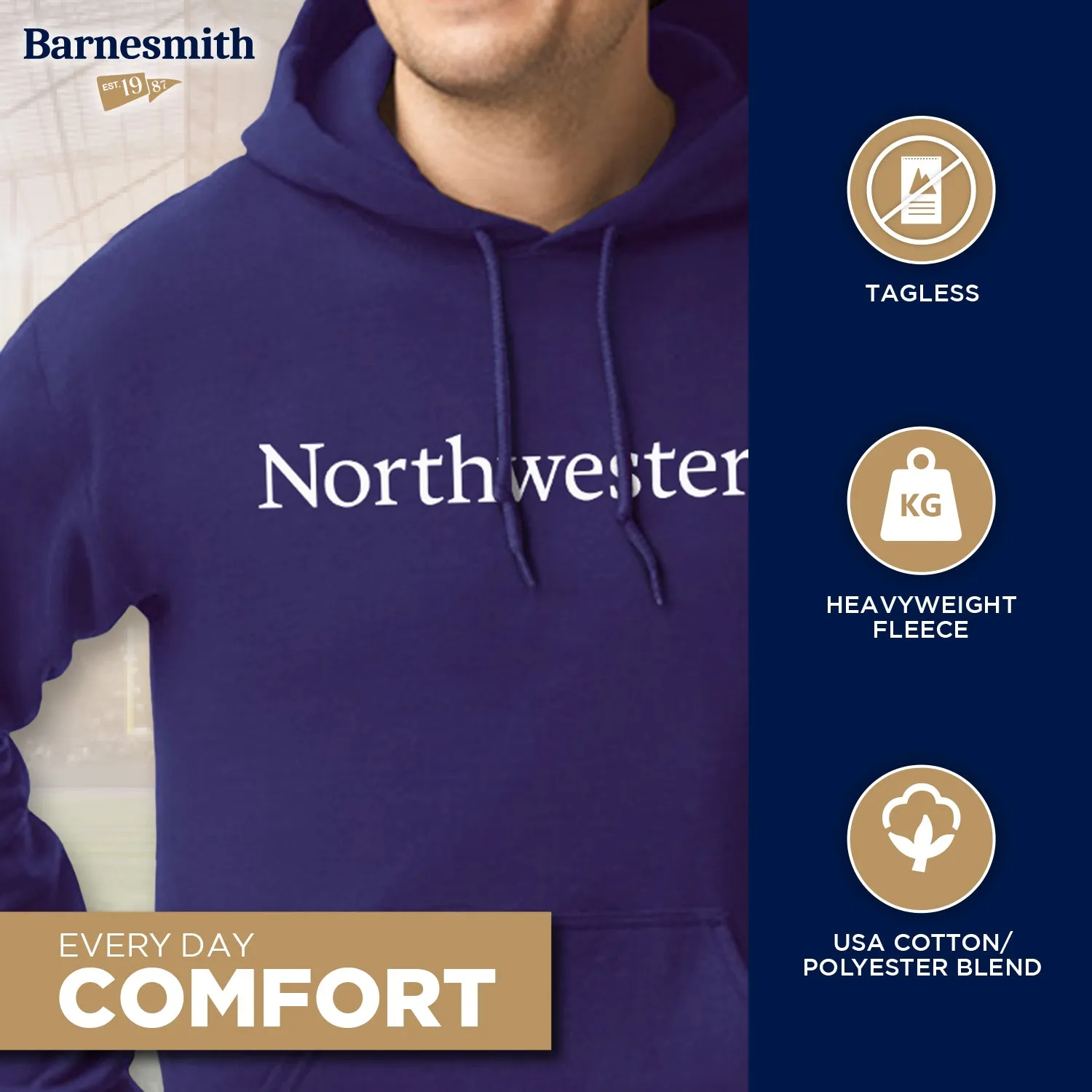 Northwestern University Heritage Hooded Sweatshirt (Purple) sold by Barnesmith product image thumbnail 3
