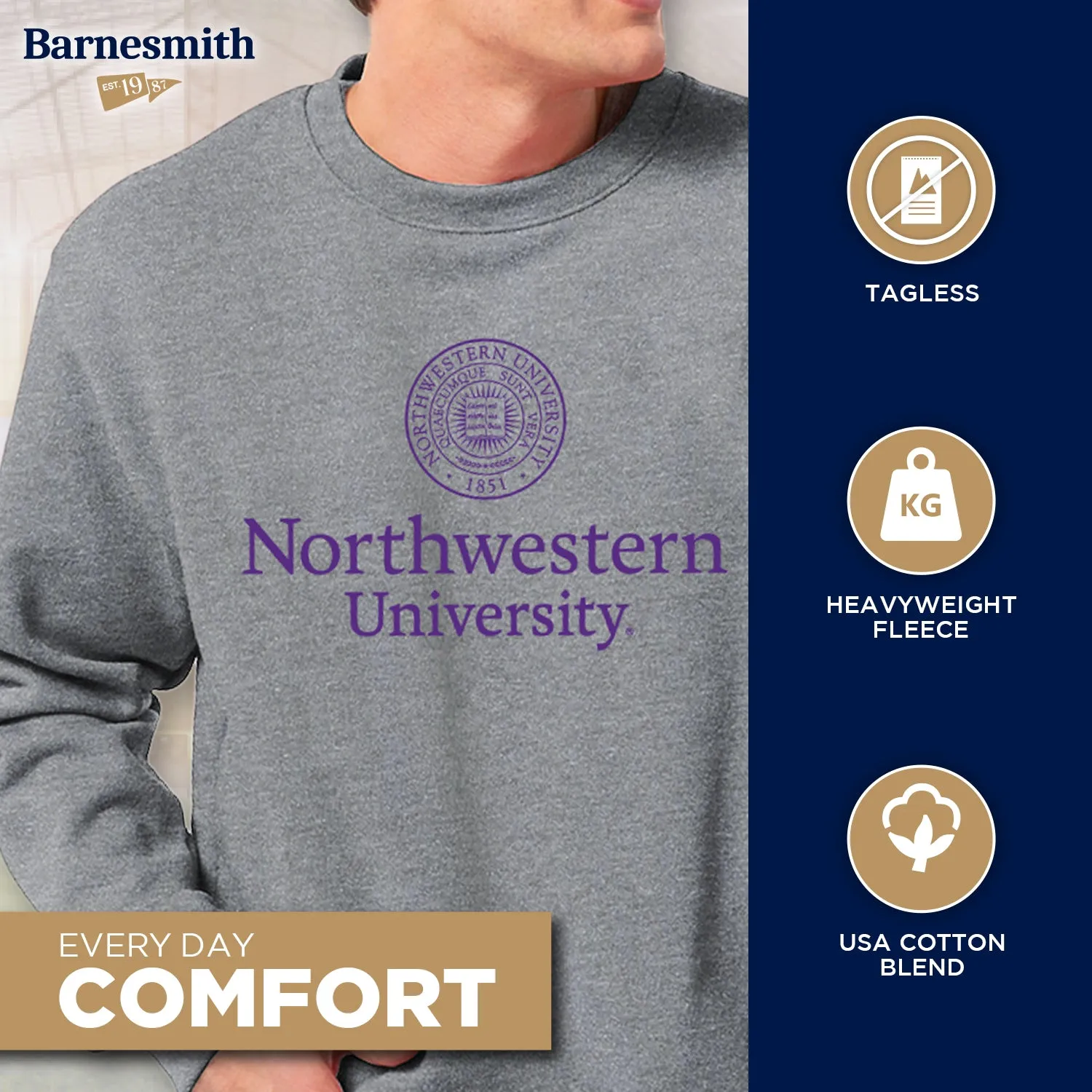 Northwestern University Heritage Crewneck Sweatshirt (Charcoal) sold by Barnesmith product image thumbnail 3