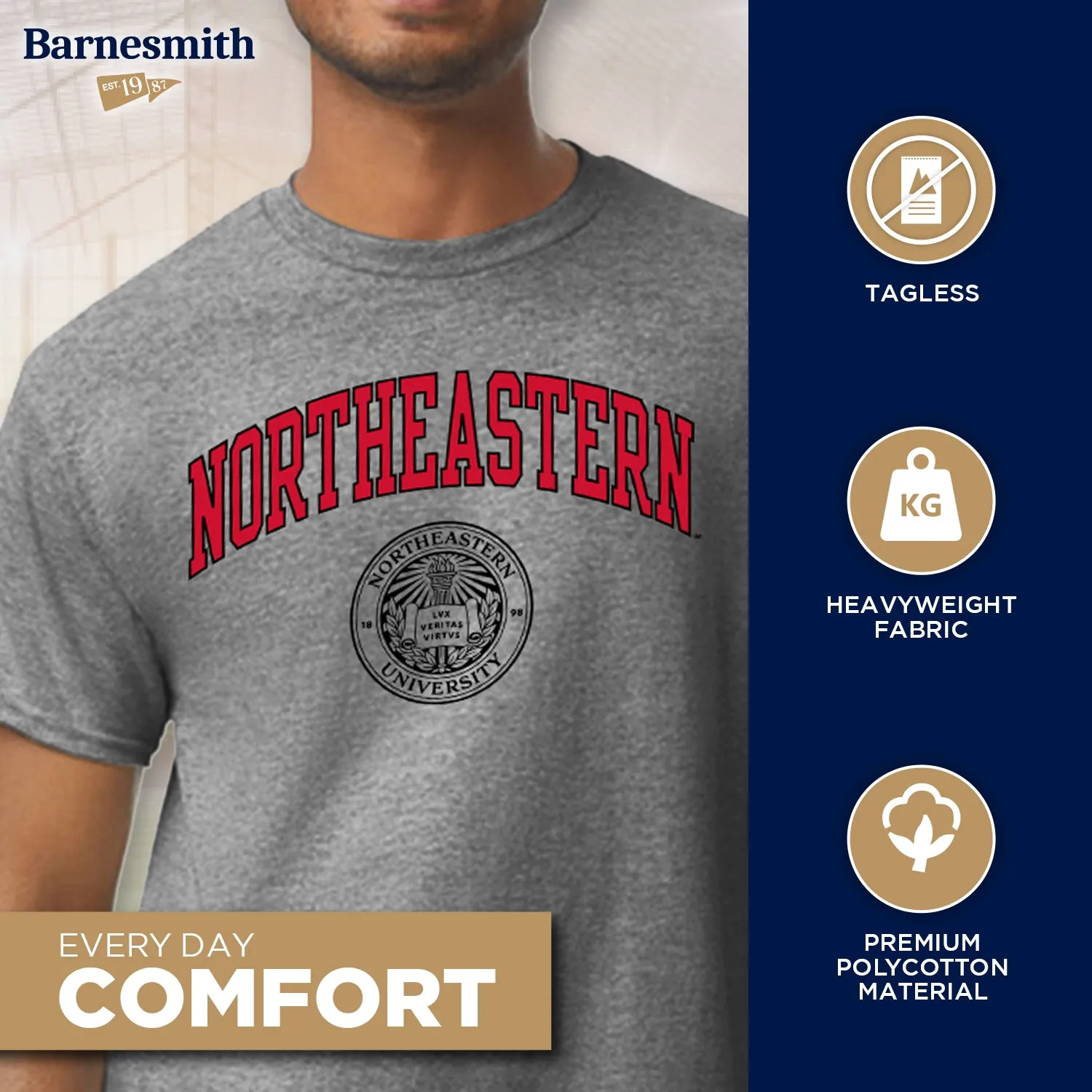 Northeastern University Heritage T-Shirt (Charcoal Grey) sold by Barnesmith product image thumbnail 3
