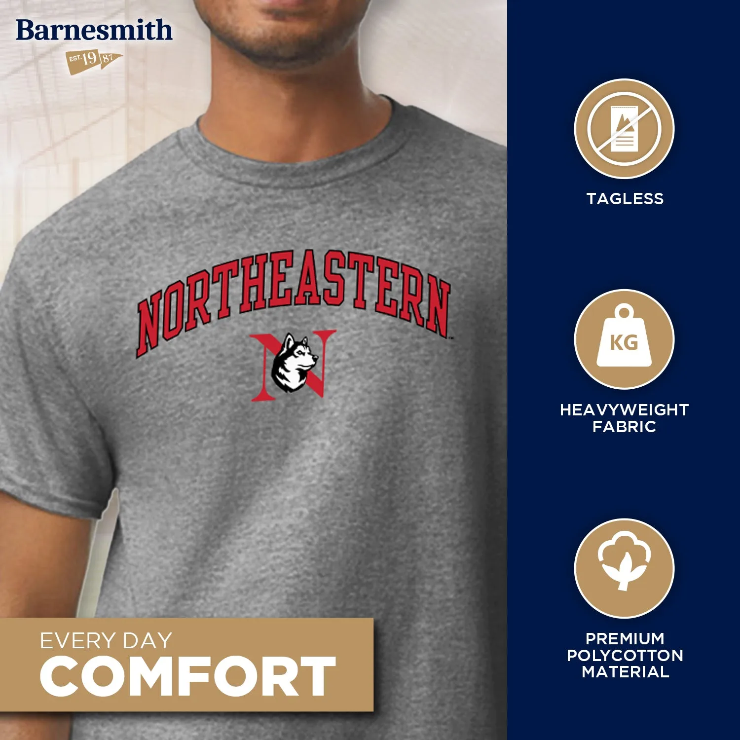 Northeastern University Spirit T-Shirt (Charcoal Grey) sold by Barnesmith product image thumbnail 3
