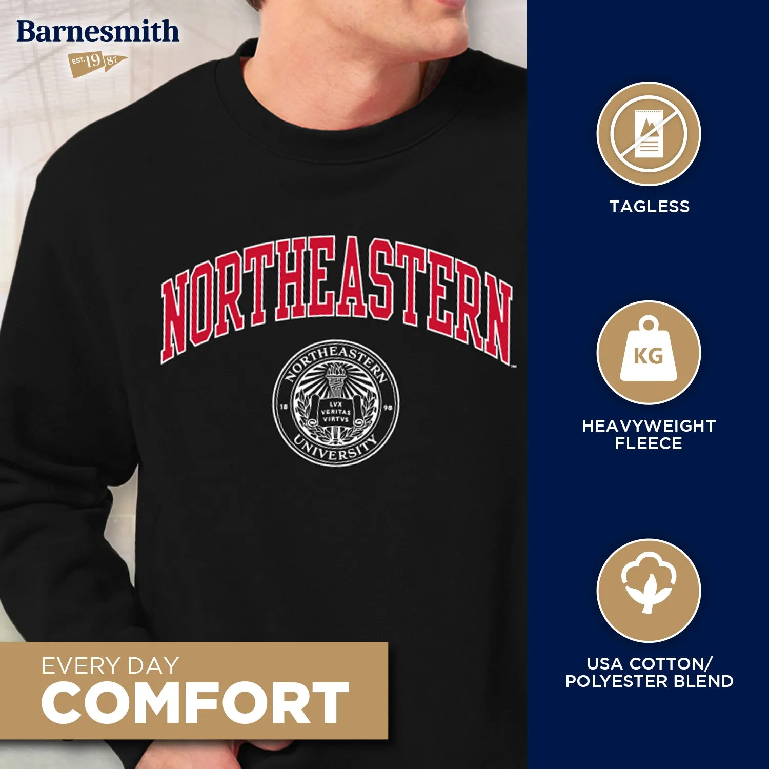 Northeastern University Heritage Crewneck Sweatshirt (Black) sold by Barnesmith product image thumbnail 3