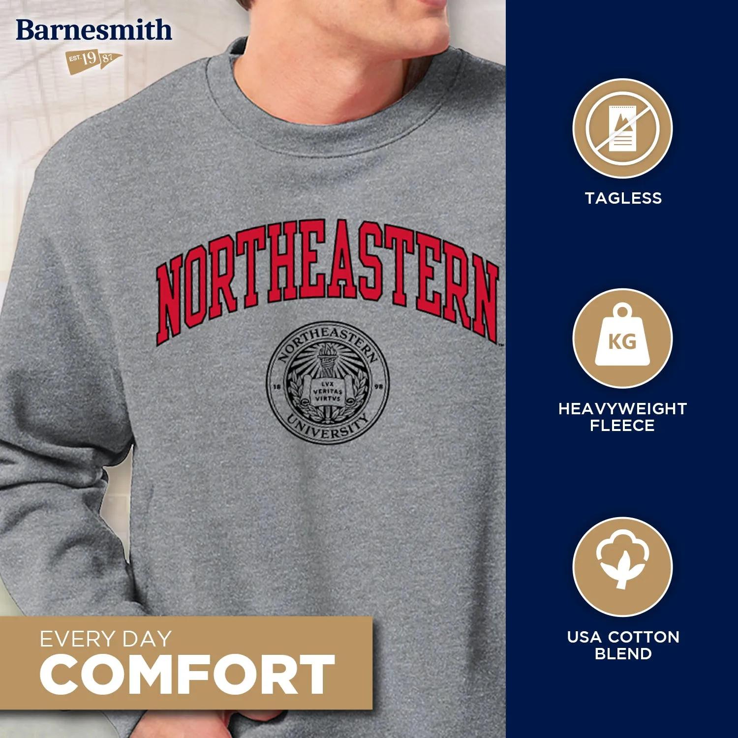 Northeastern University Heritage Crewneck Sweatshirt (Charcoal) sold by Barnesmith product image thumbnail 3