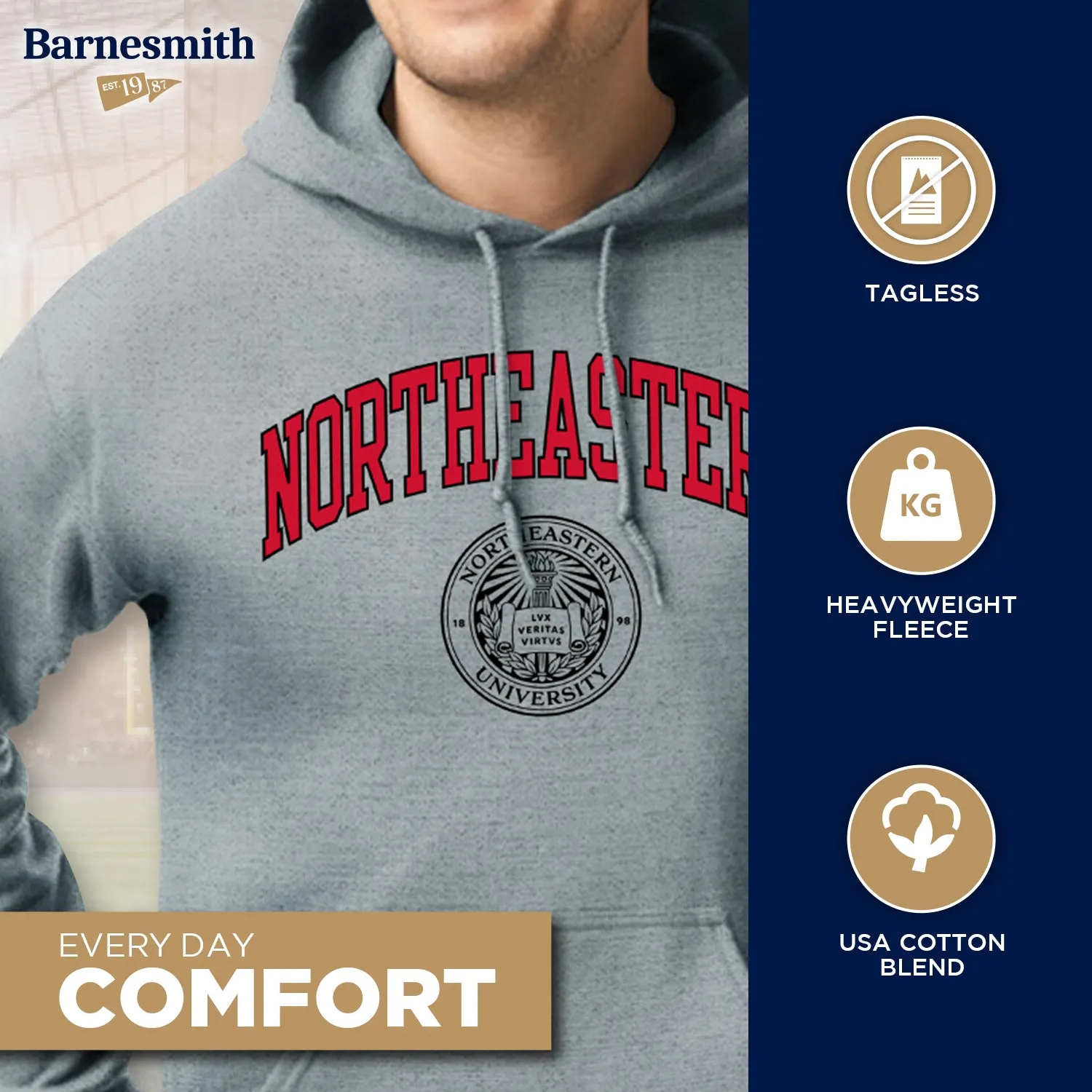 Northeastern University Heritage Hooded Sweatshirt (Charcoal) sold by Barnesmith product image thumbnail 3