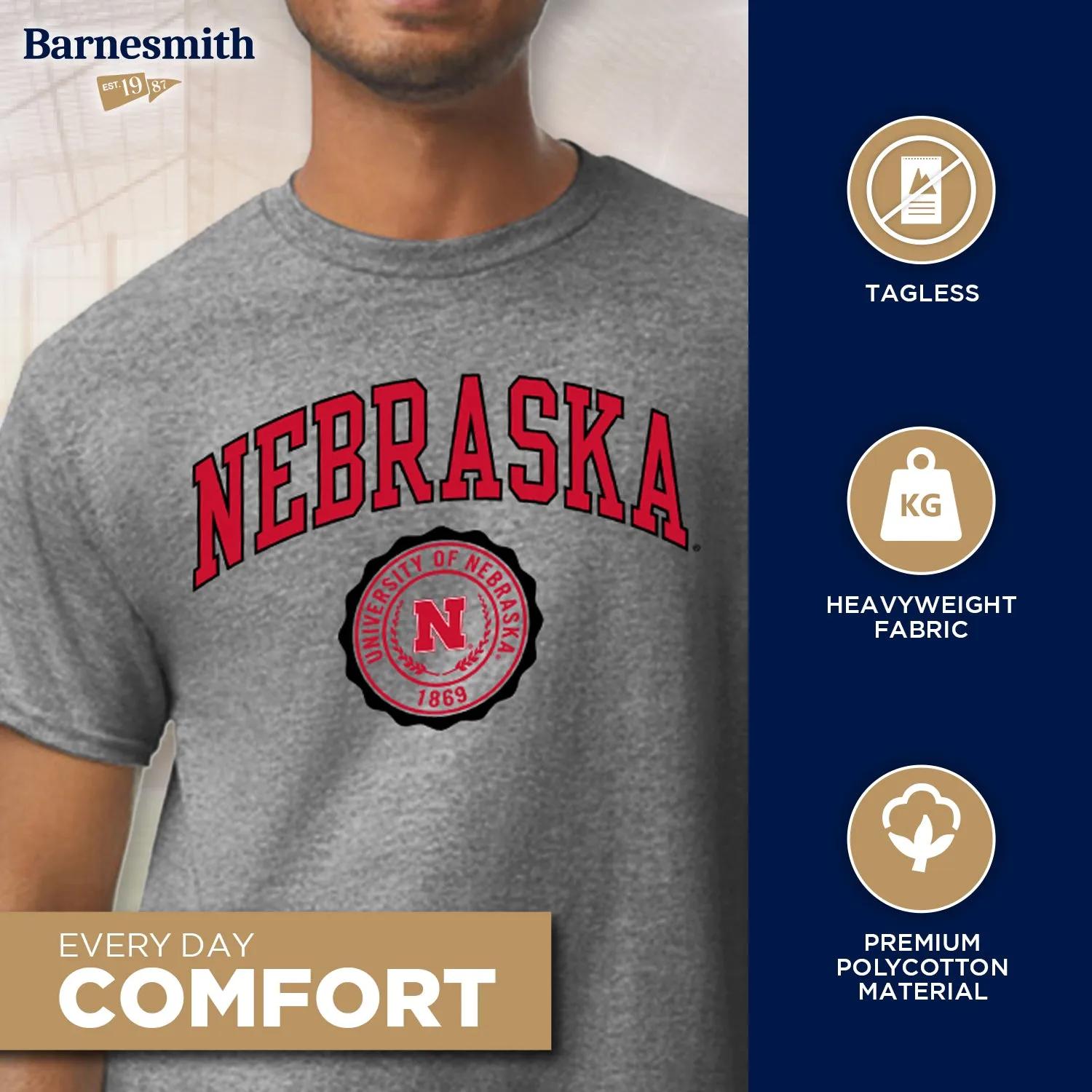 University of Nebraska Heritage T-Shirt (Charcoal Grey) sold by Barnesmith product image thumbnail 3