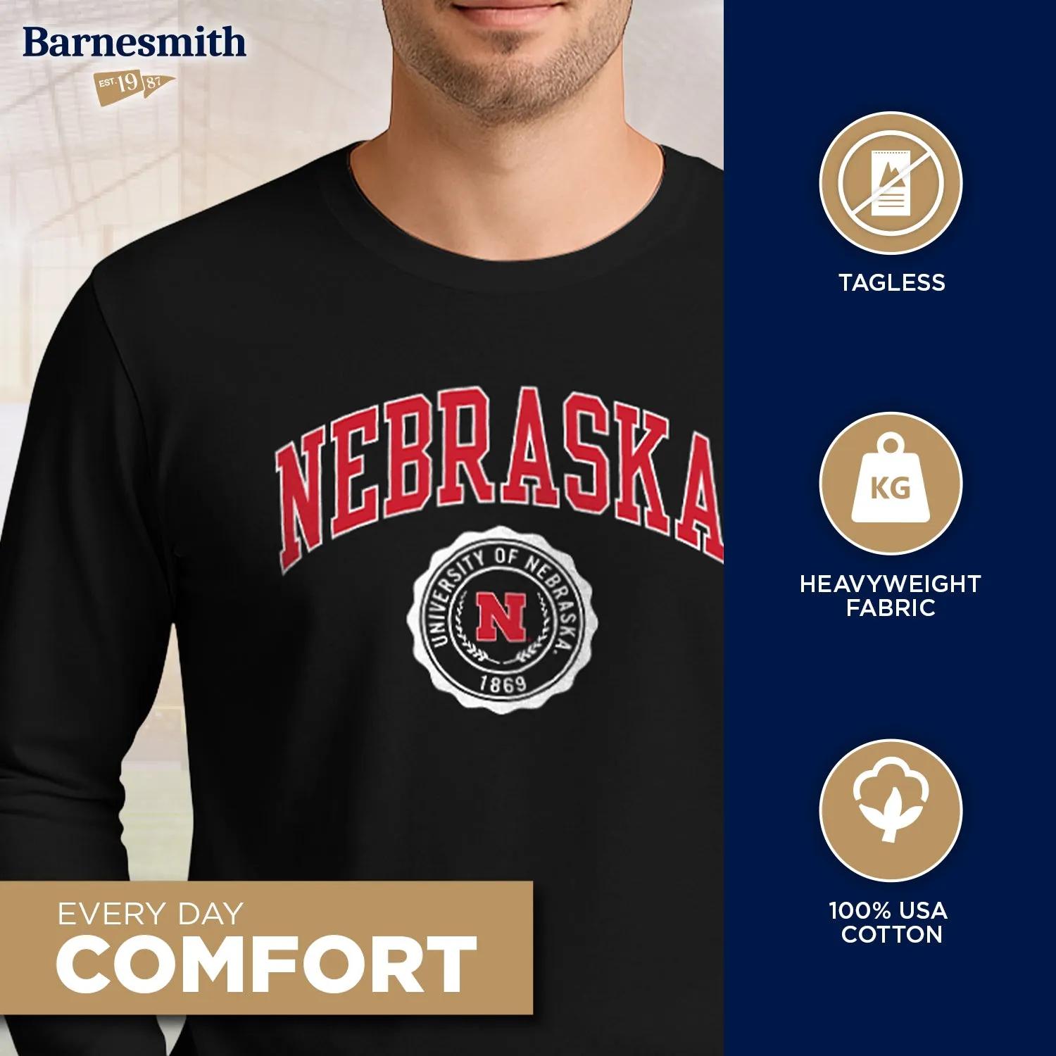 University of Nebraska Heritage Long Sleeve T-Shirt (Black) sold by Barnesmith product image thumbnail 3