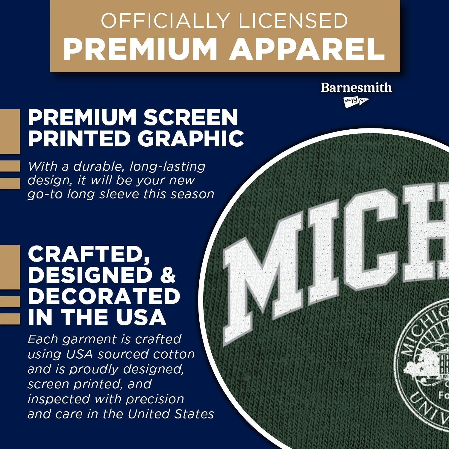 Michigan State University Heritage Long Sleeve T-Shirt (Hunter Green) sold by Barnesmith product image thumbnail 4