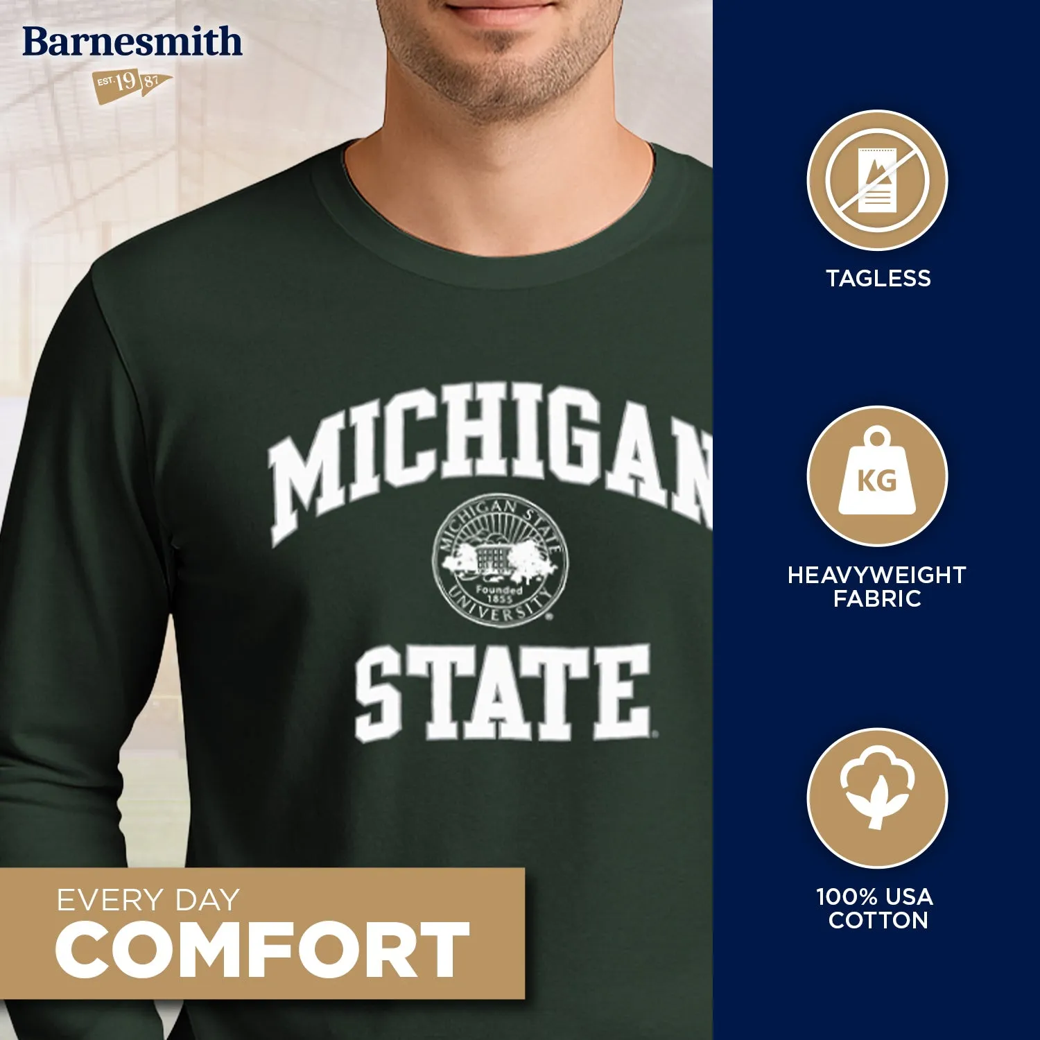 Michigan State University Heritage Long Sleeve T-Shirt (Hunter Green) sold by Barnesmith product image thumbnail 3