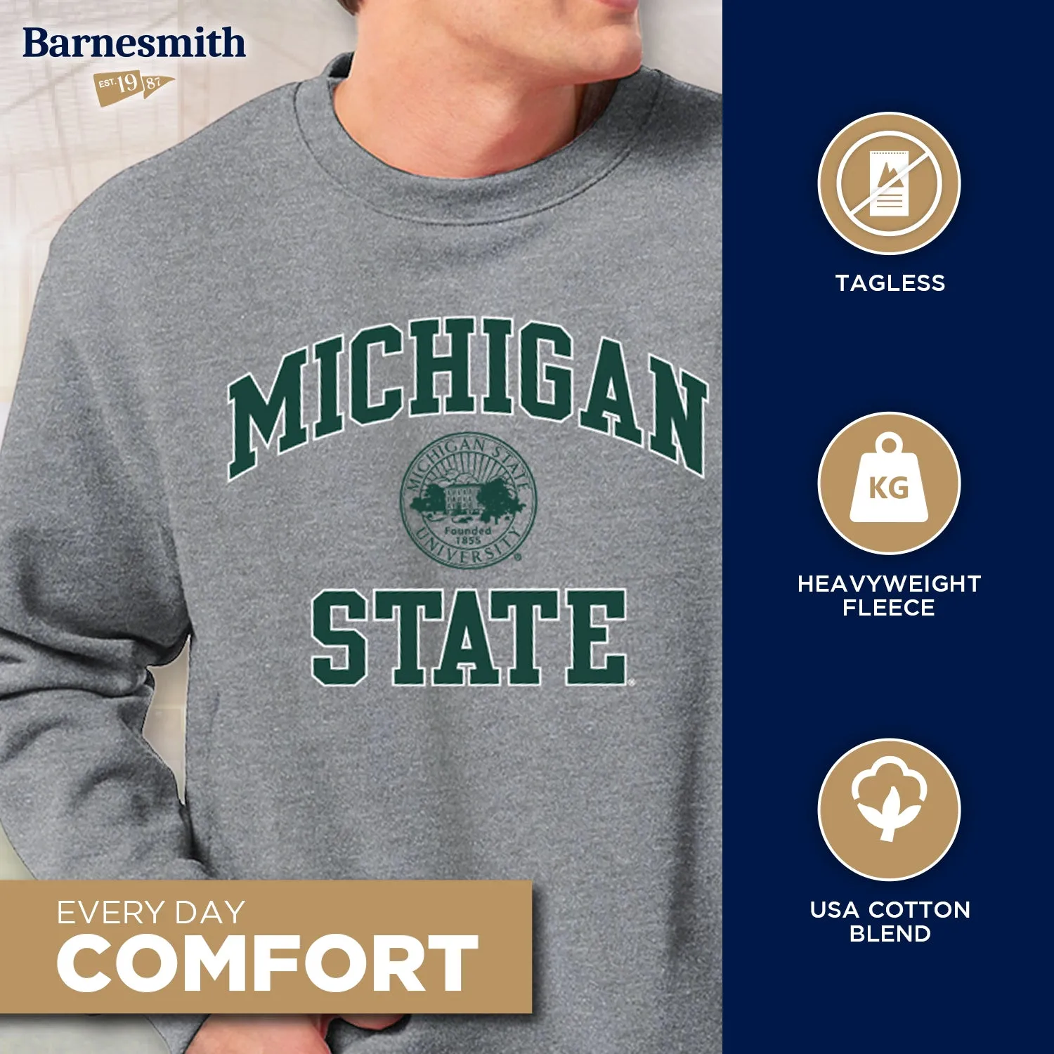 Michigan State University Heritage Crewneck Sweatshirt (Charcoal) sold by Barnesmith product image thumbnail 3