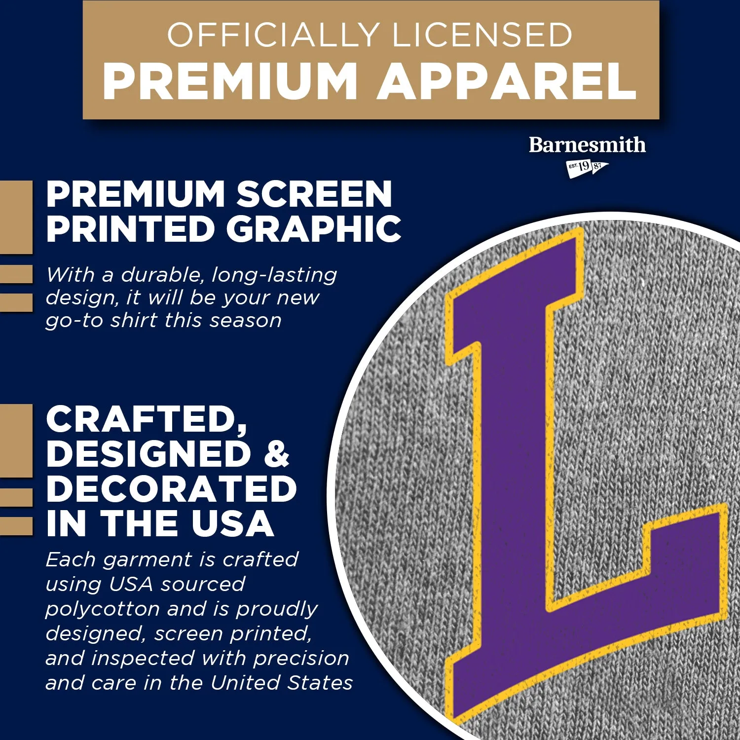 Louisiana State University Classic T-Shirt (Charcoal Grey) sold by Barnesmith product image thumbnail 4