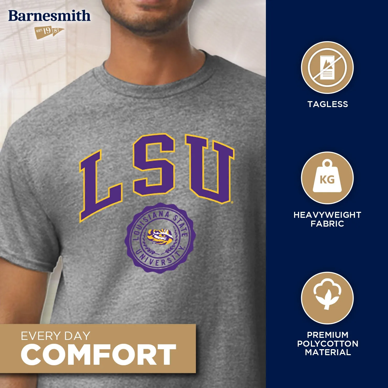 Louisiana State University Heritage T-Shirt (Charcoal Grey) sold by Barnesmith product image thumbnail 3