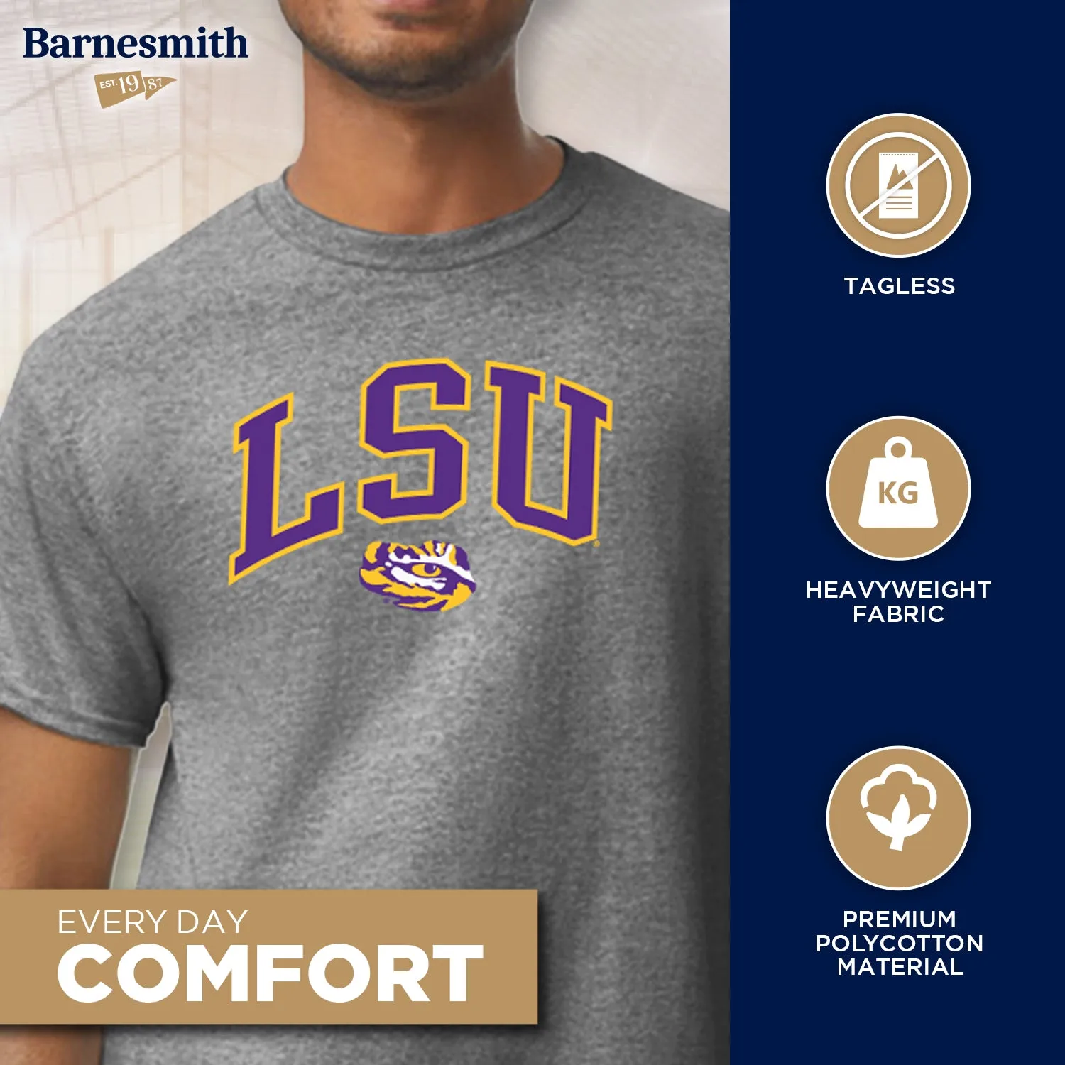 Louisiana State University Spirit T-Shirt (Charcoal Grey) sold by Barnesmith product image thumbnail 3