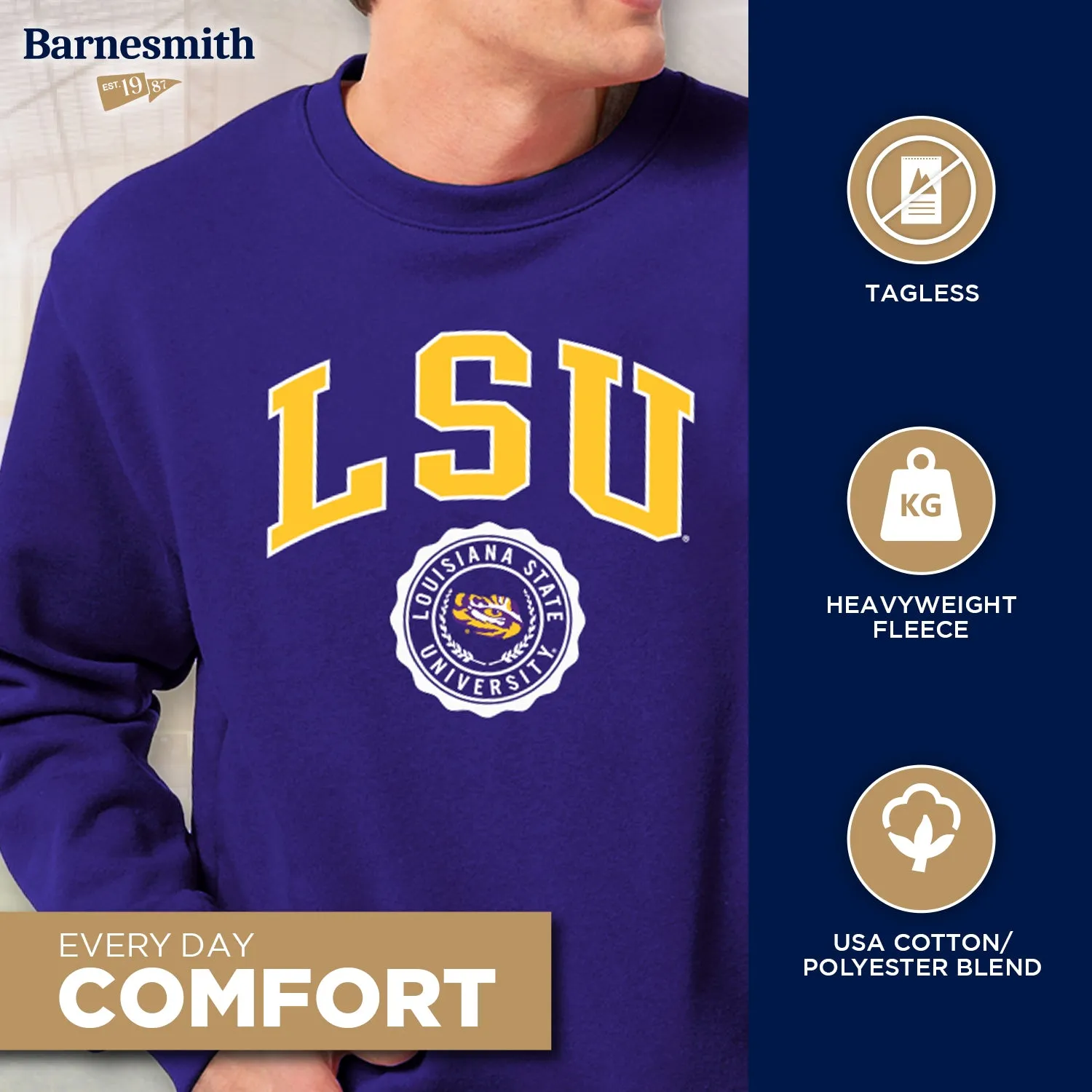 Louisiana State University Heritage Crewneck Sweatshirt (Purple) sold by Barnesmith product image thumbnail 3