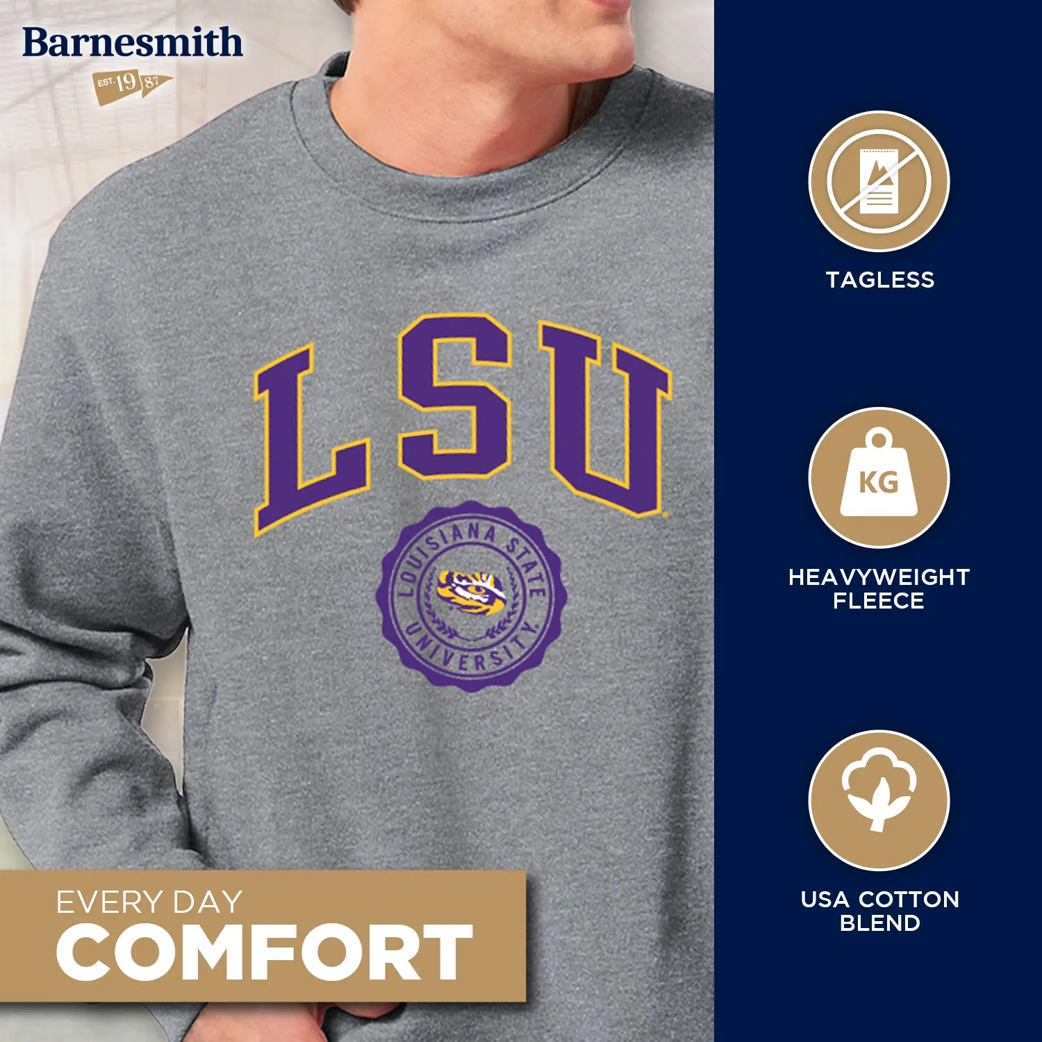 Louisiana State University Heritage Crewneck Sweatshirt (Charcoal) sold by Barnesmith product image thumbnail 3