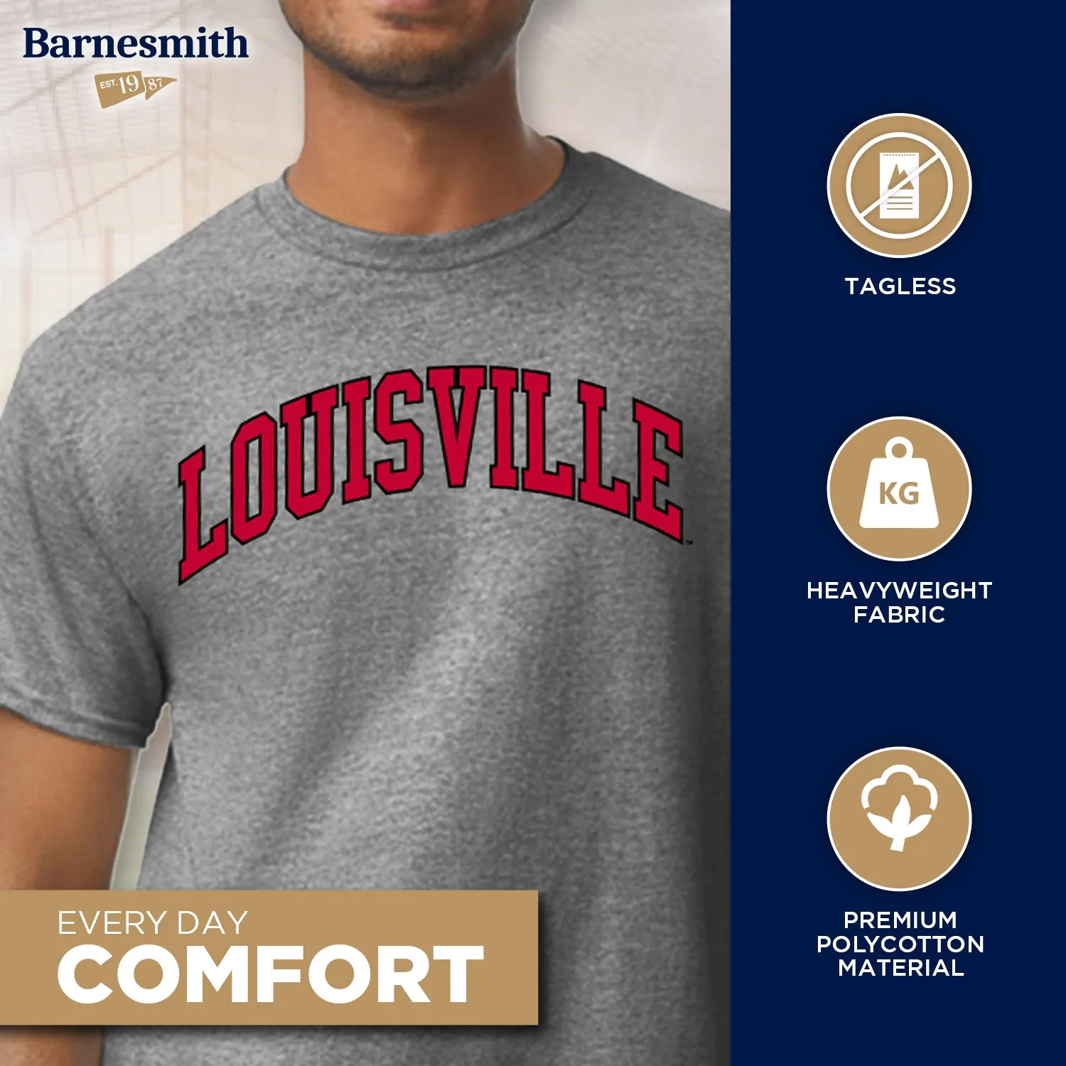 University of Louisville Classic T-Shirt (Charcoal Grey) sold by Barnesmith product image thumbnail 3