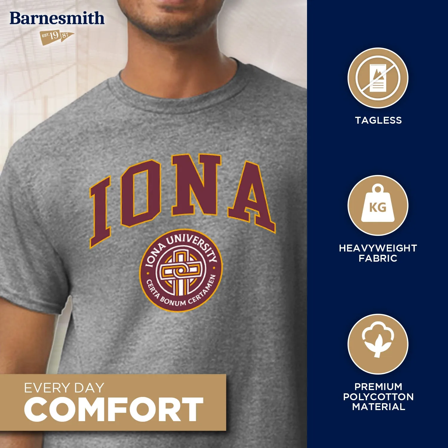 Iona University Heritage T-Shirt (Charcoal Grey) sold by Barnesmith product image thumbnail 3