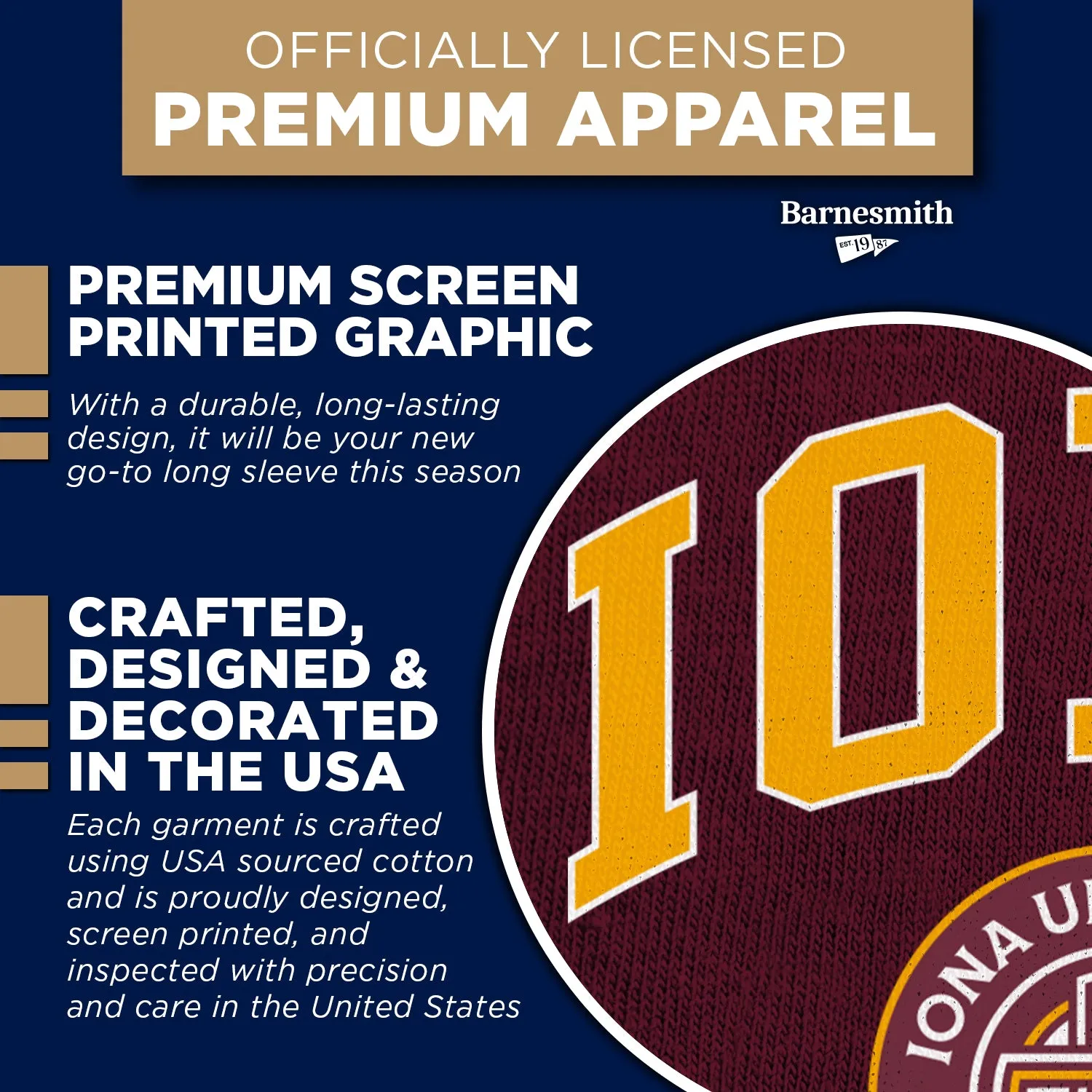 Iona University Heritage Long Sleeve T-Shirt (Maroon) sold by Barnesmith product image thumbnail 4