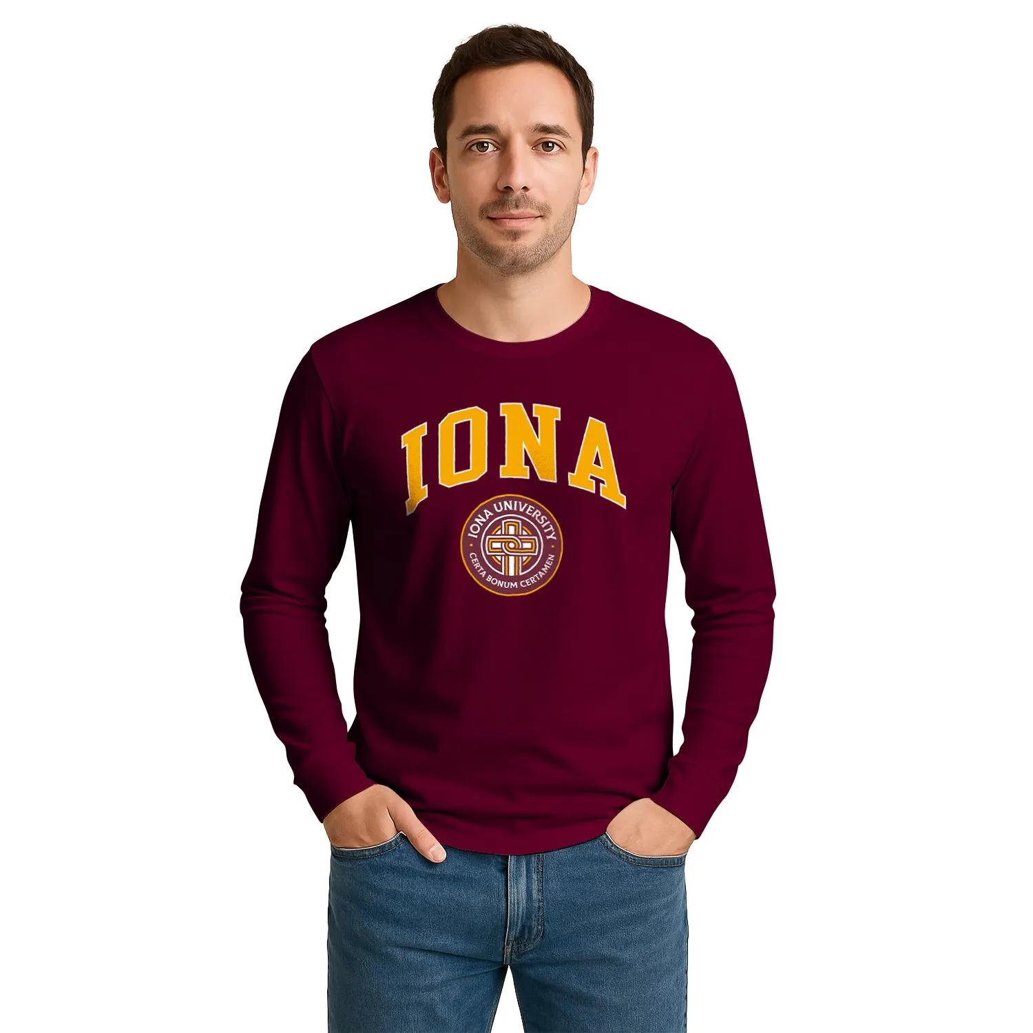 Iona University Heritage Long Sleeve T-Shirt (Maroon) sold by Barnesmith product image thumbnail 2
