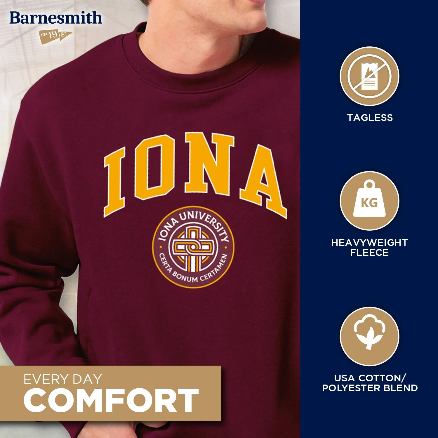 Iona University Heritage Crewneck Sweatshirt (Maroon) sold by Barnesmith product image thumbnail 3