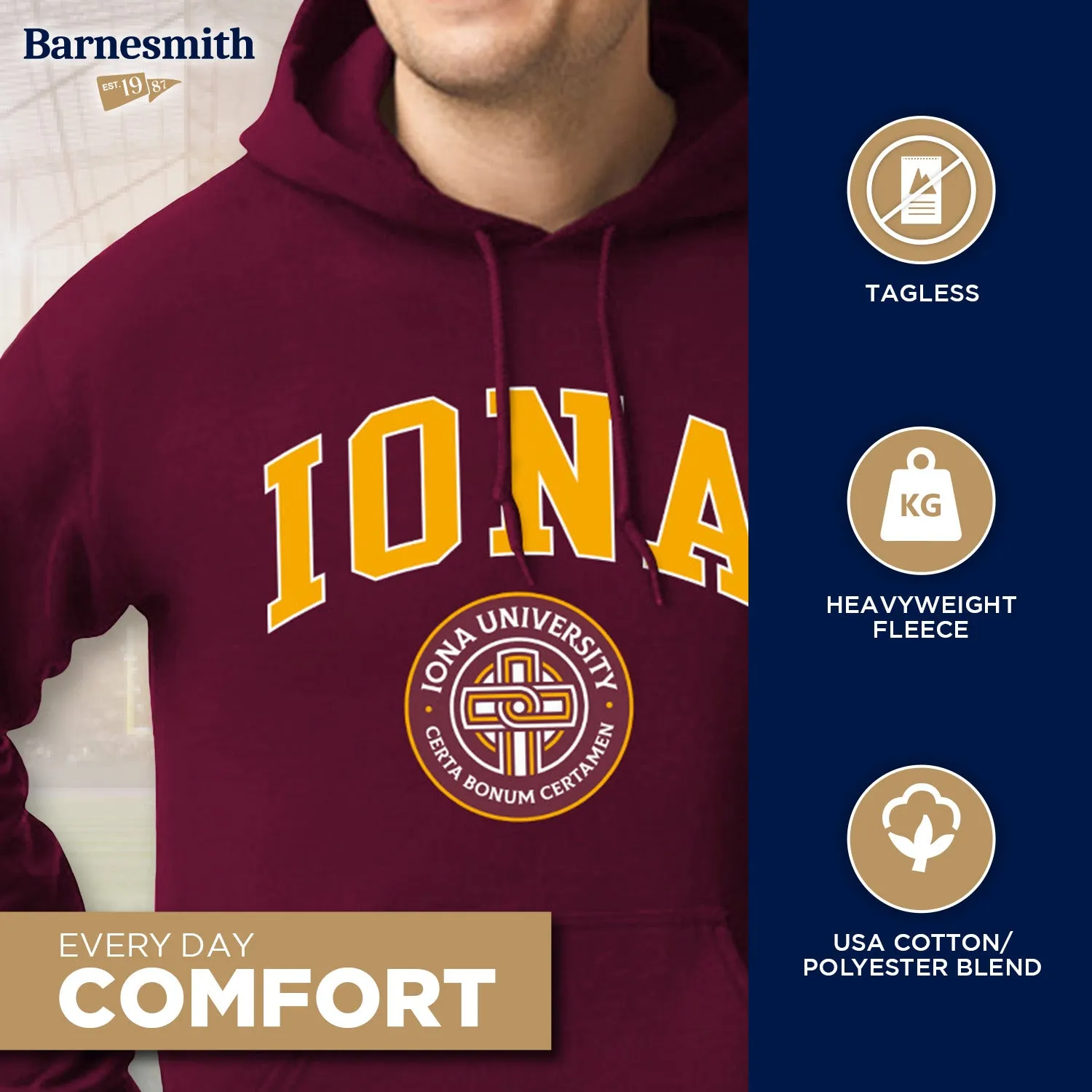 Iona University Heritage Hooded Sweatshirt (Maroon) sold by Barnesmith product image thumbnail 3