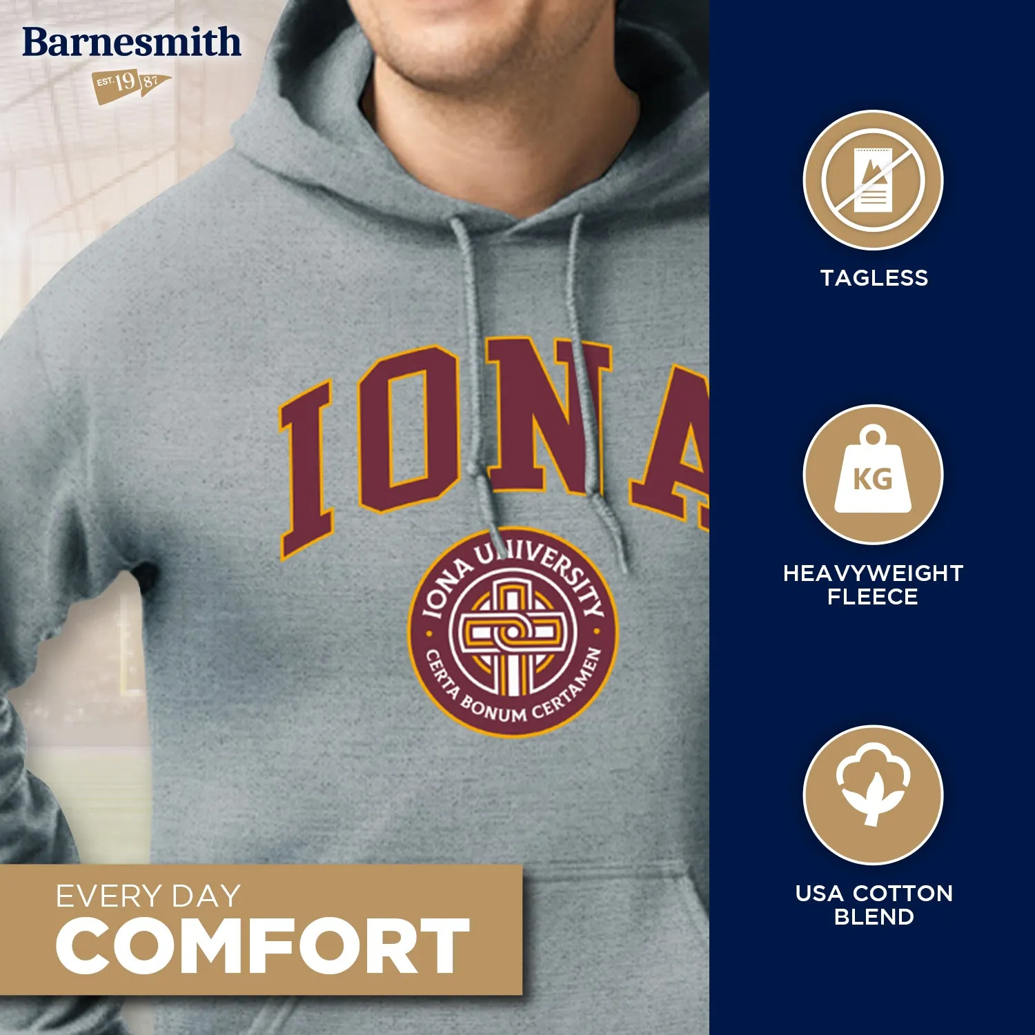 Iona University Heritage Hooded Sweatshirt (Charcoal) sold by Barnesmith product image thumbnail 3