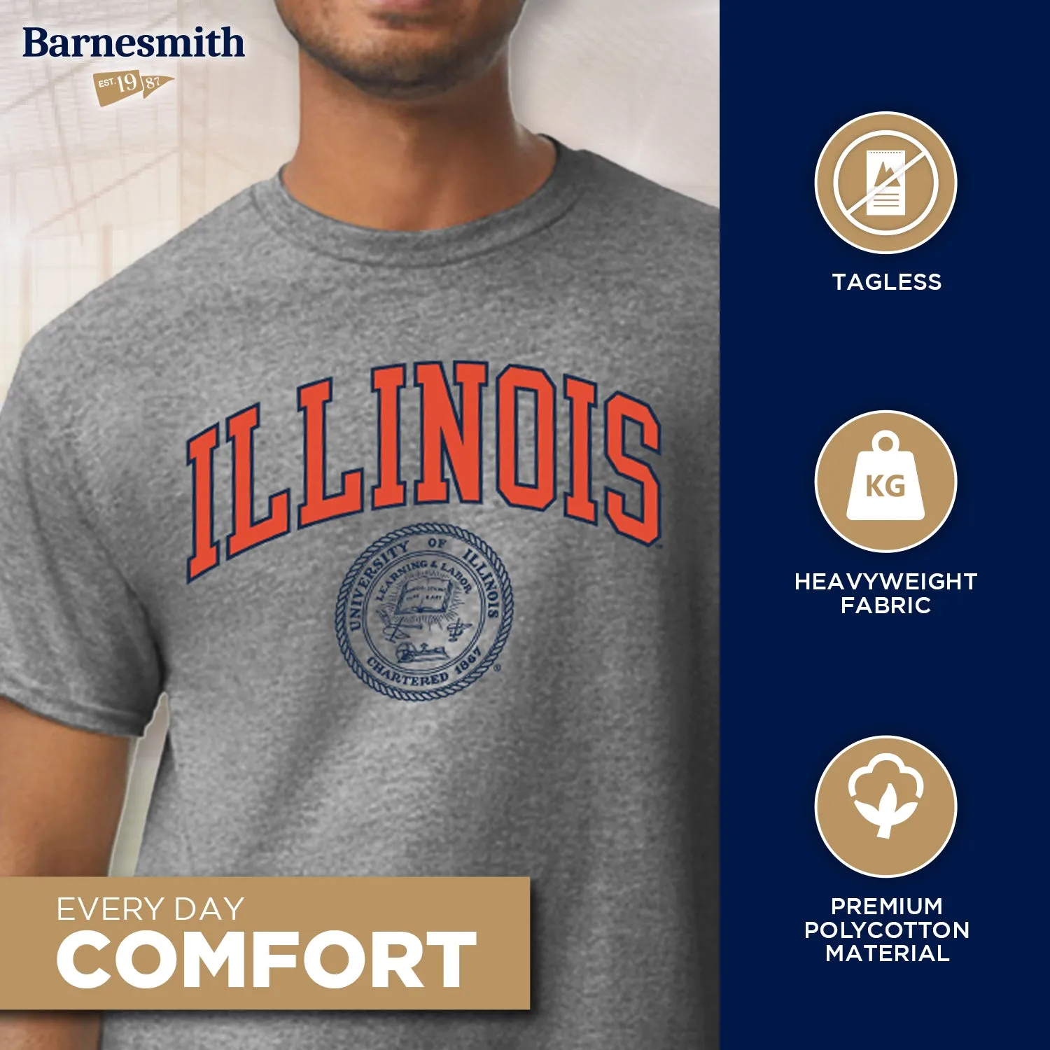 University of Illinois Heritage T-Shirt (Charcoal Grey) sold by Barnesmith product image thumbnail 3