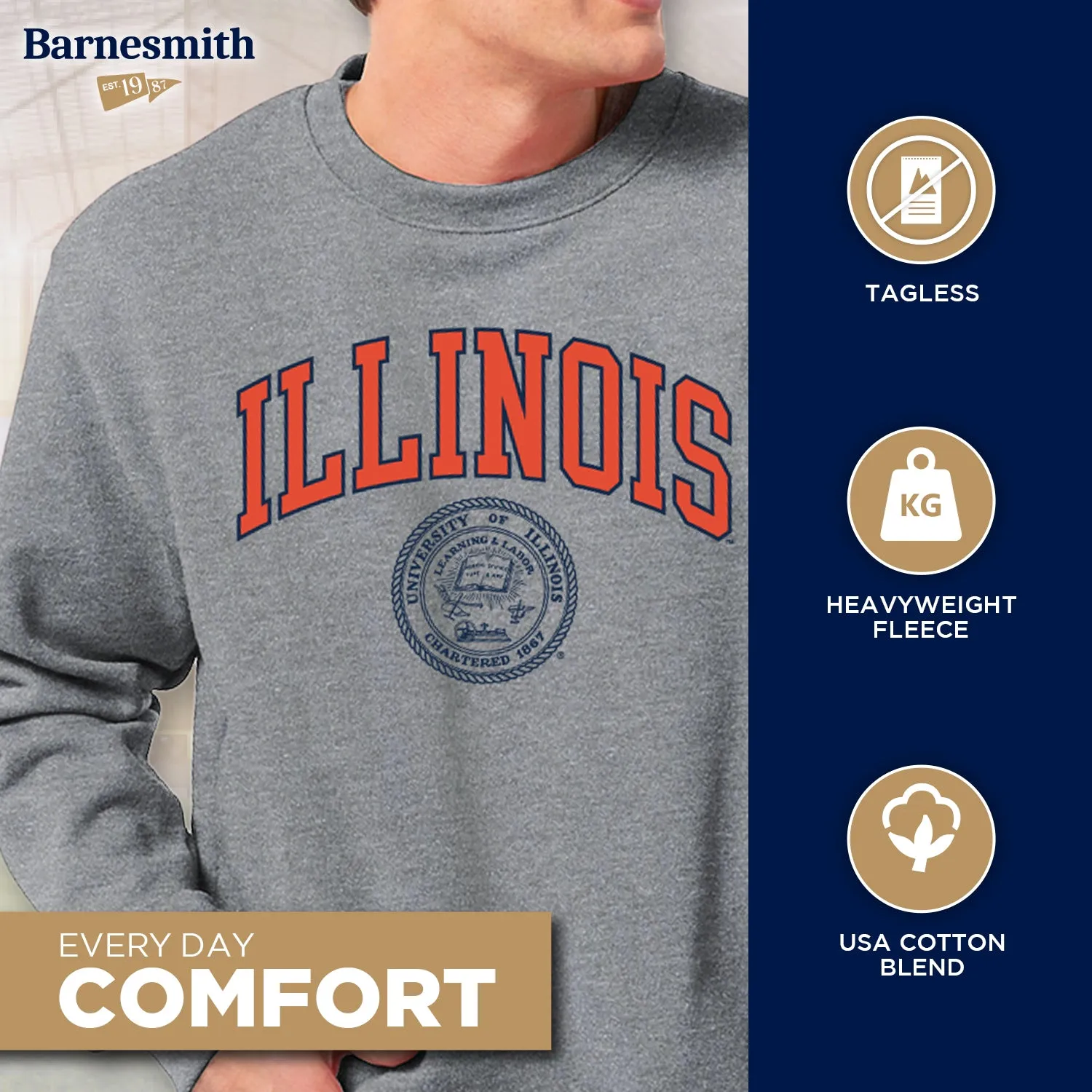 University of Illinois Heritage Crewneck Sweatshirt (Charcoal) sold by Barnesmith product image thumbnail 3
