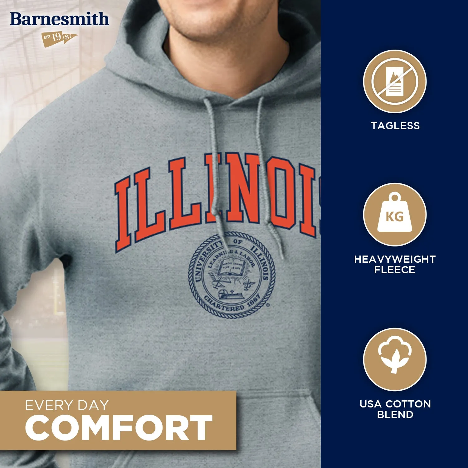 University of Illinois Heritage Hooded Sweatshirt (Charcoal) sold by Barnesmith product image thumbnail 3