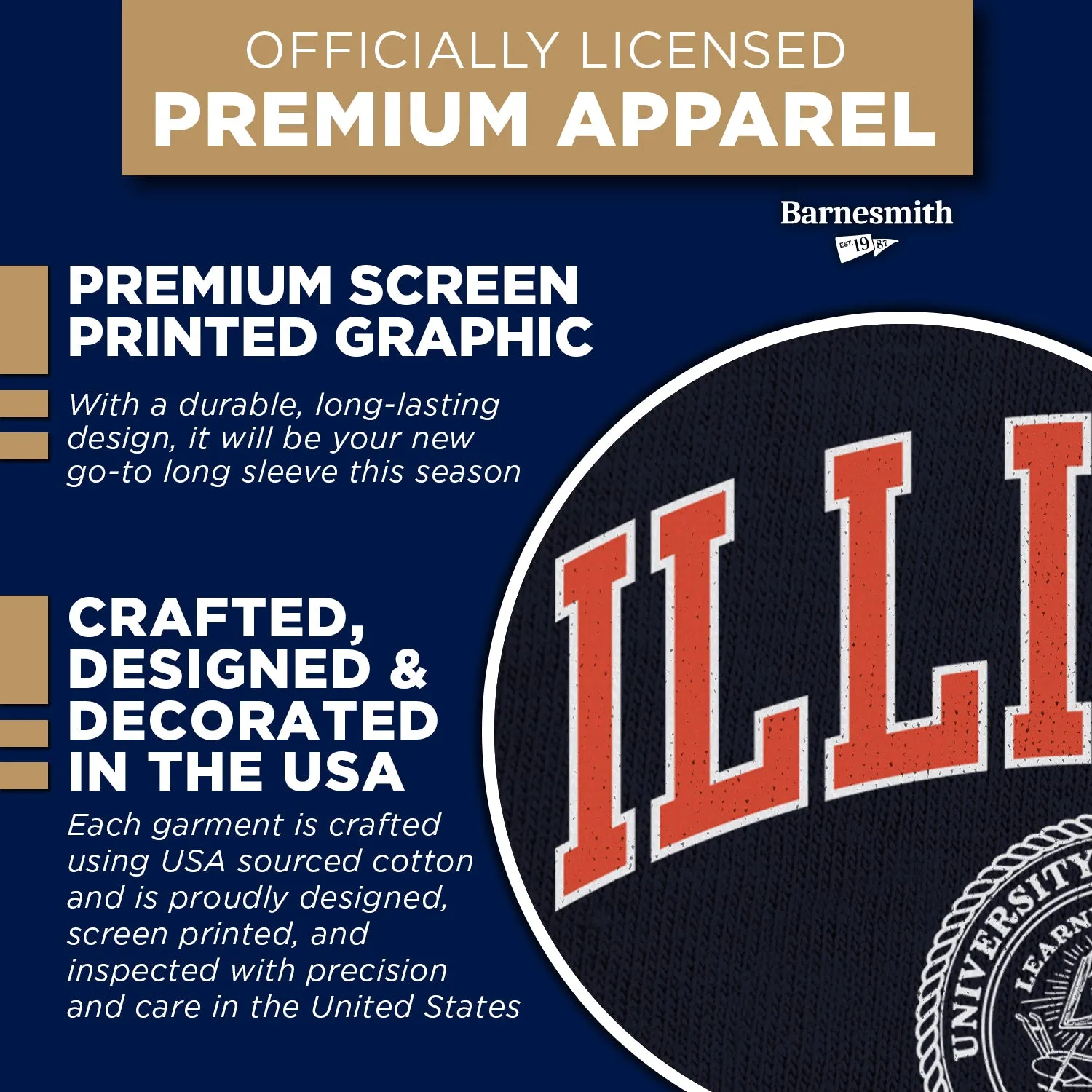 University of Illinois Heritage Long Sleeve T-Shirt (Navy) sold by Barnesmith product image thumbnail 4