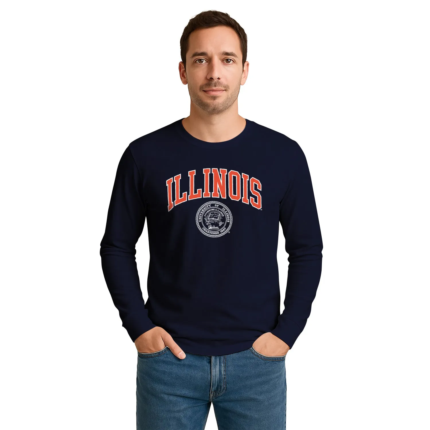 University of Illinois Heritage Long Sleeve T-Shirt (Navy) sold by Barnesmith product image thumbnail 2