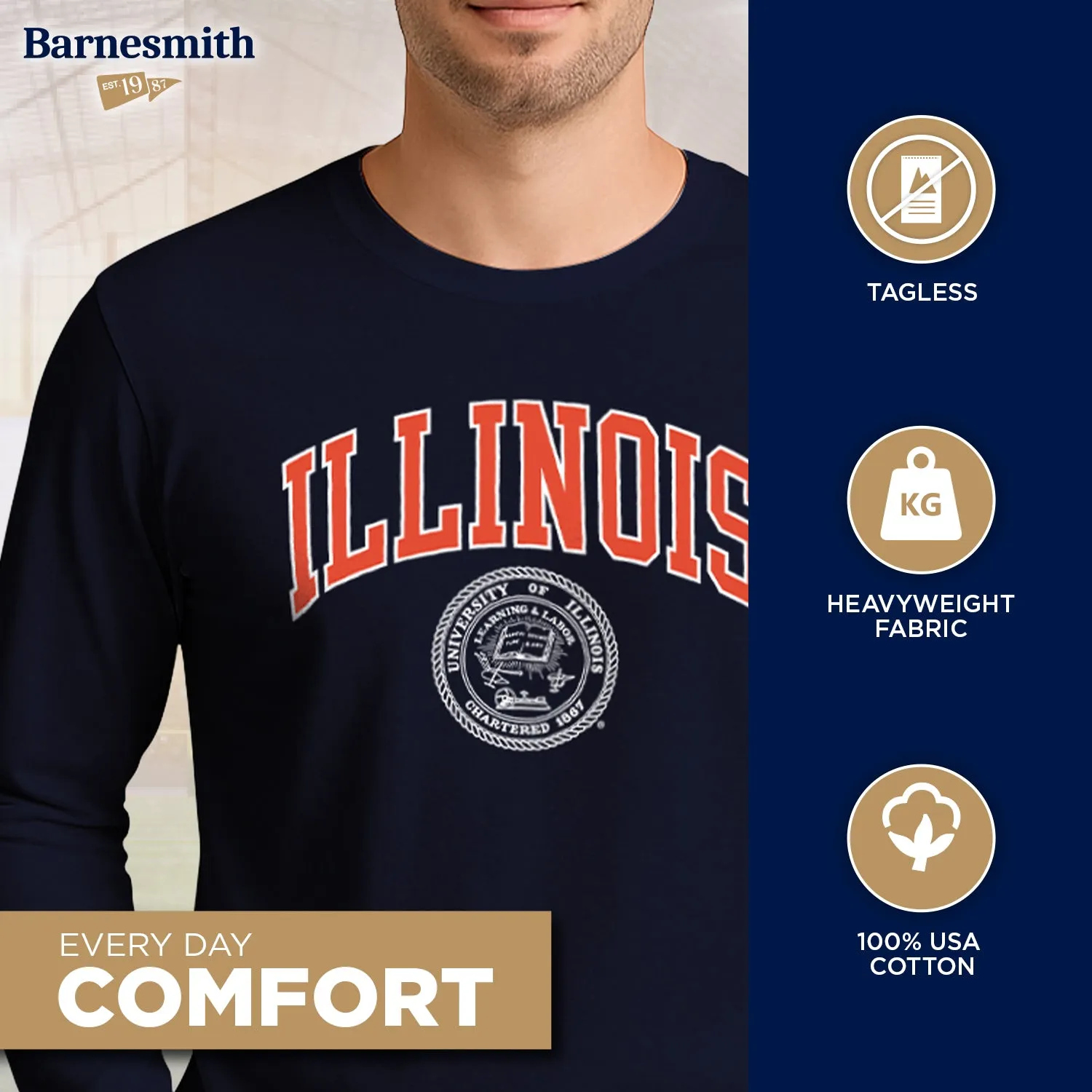 University of Illinois Heritage Long Sleeve T-Shirt (Navy) sold by Barnesmith product image thumbnail 3