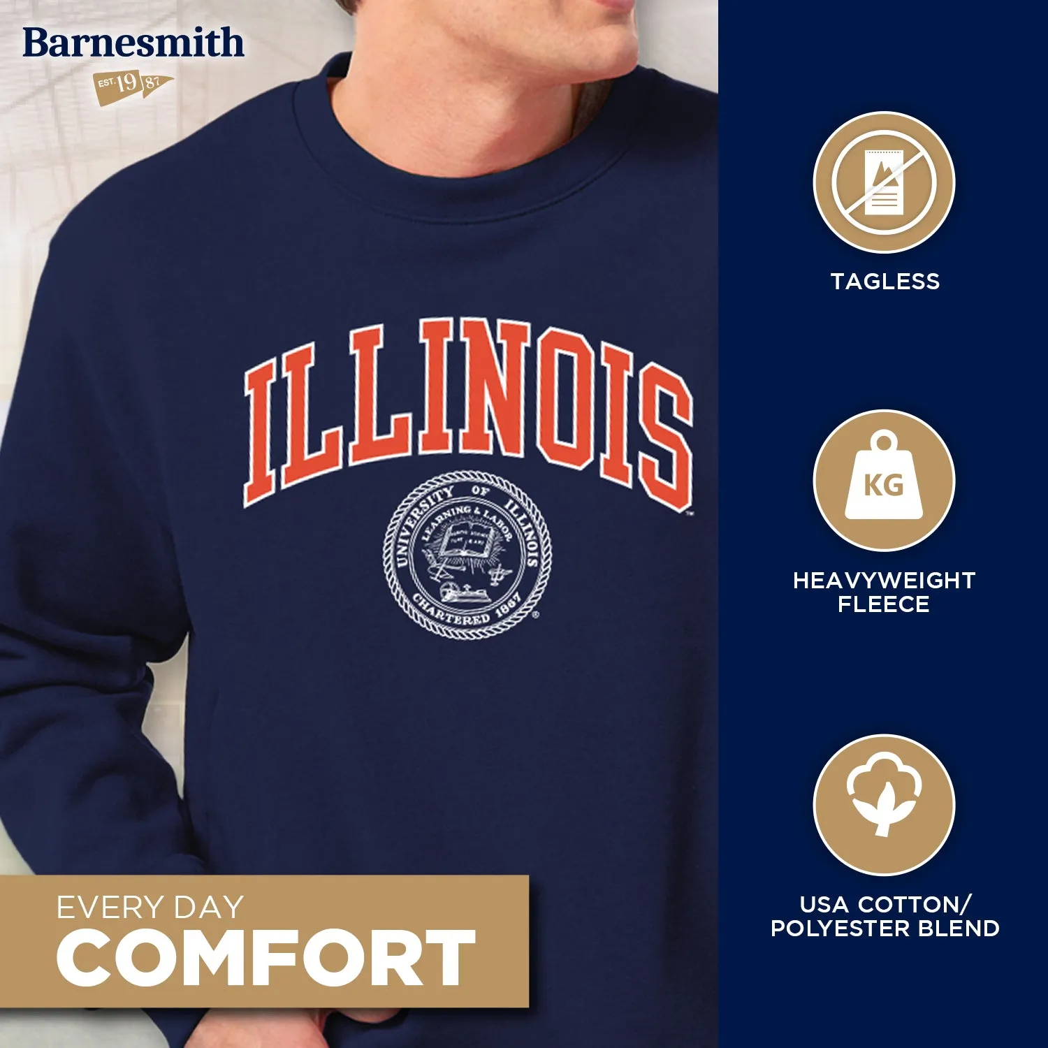 University of Illinois Heritage Crewneck Sweatshirt (Navy) sold by Barnesmith product image thumbnail 3