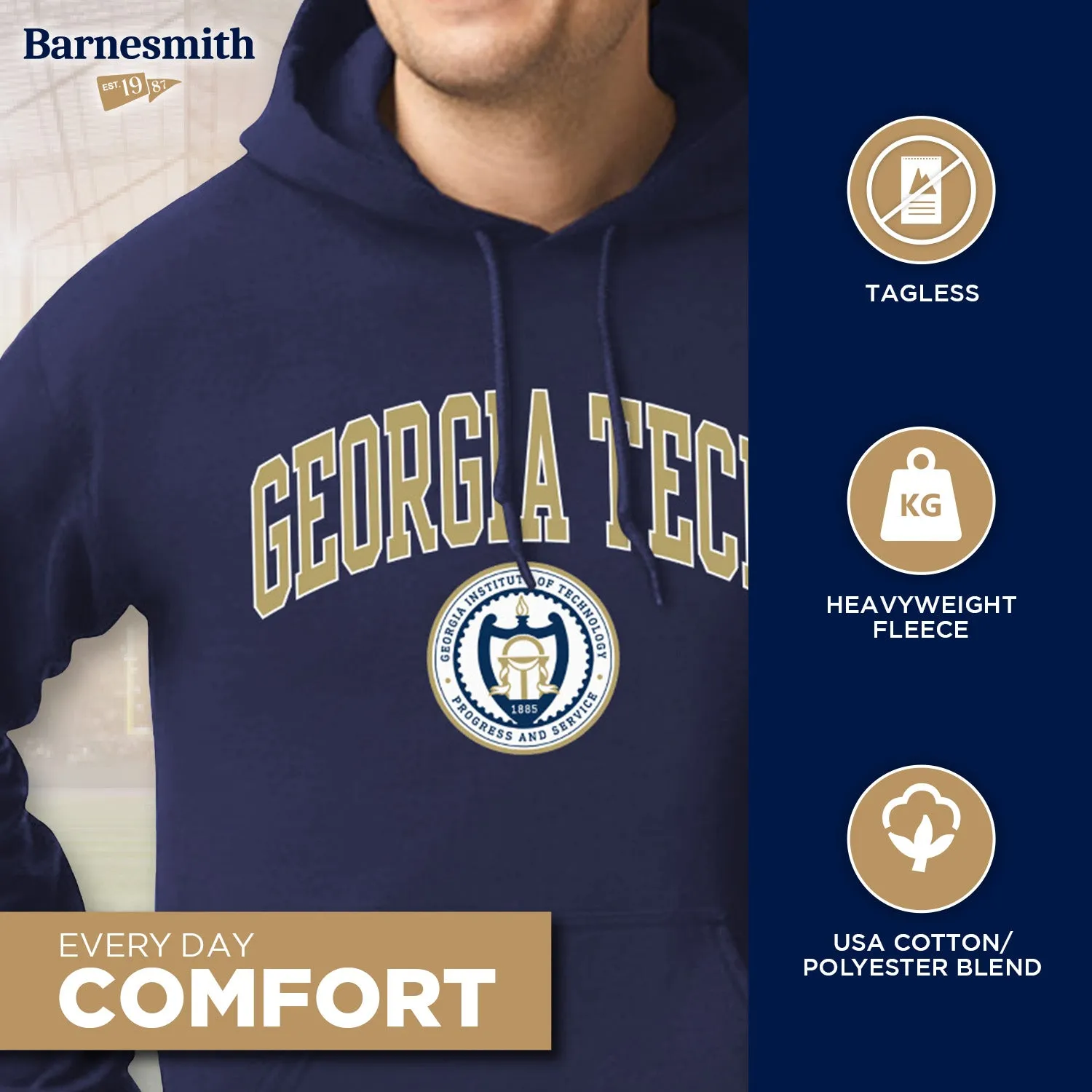 Georgia Institute of Technology Heritage Hooded Sweatshirt (Navy) sold by Barnesmith product image thumbnail 3