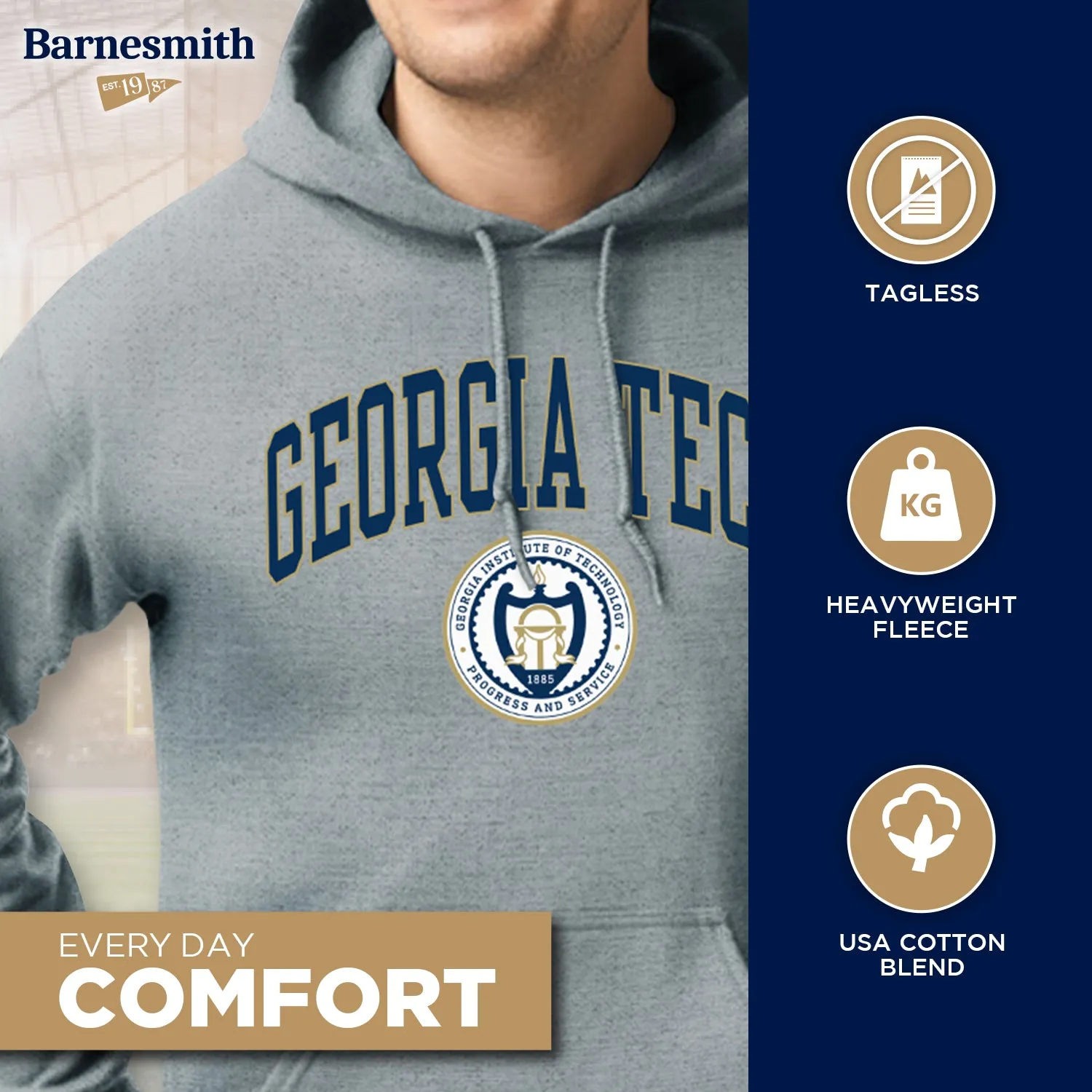 Georgia Institute of Technology Heritage Hooded Sweatshirt (Charcoal) sold by Barnesmith product image thumbnail 3