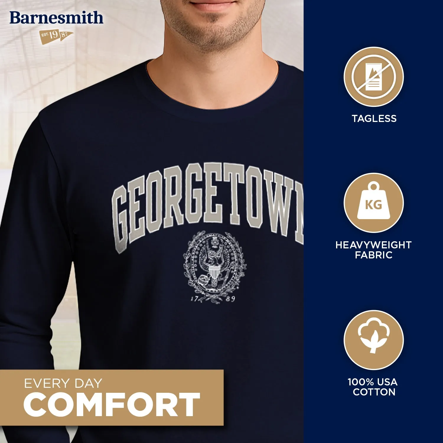 Georgetown University Heritage Long Sleeve T-Shirt (Navy) sold by Barnesmith product image thumbnail 3