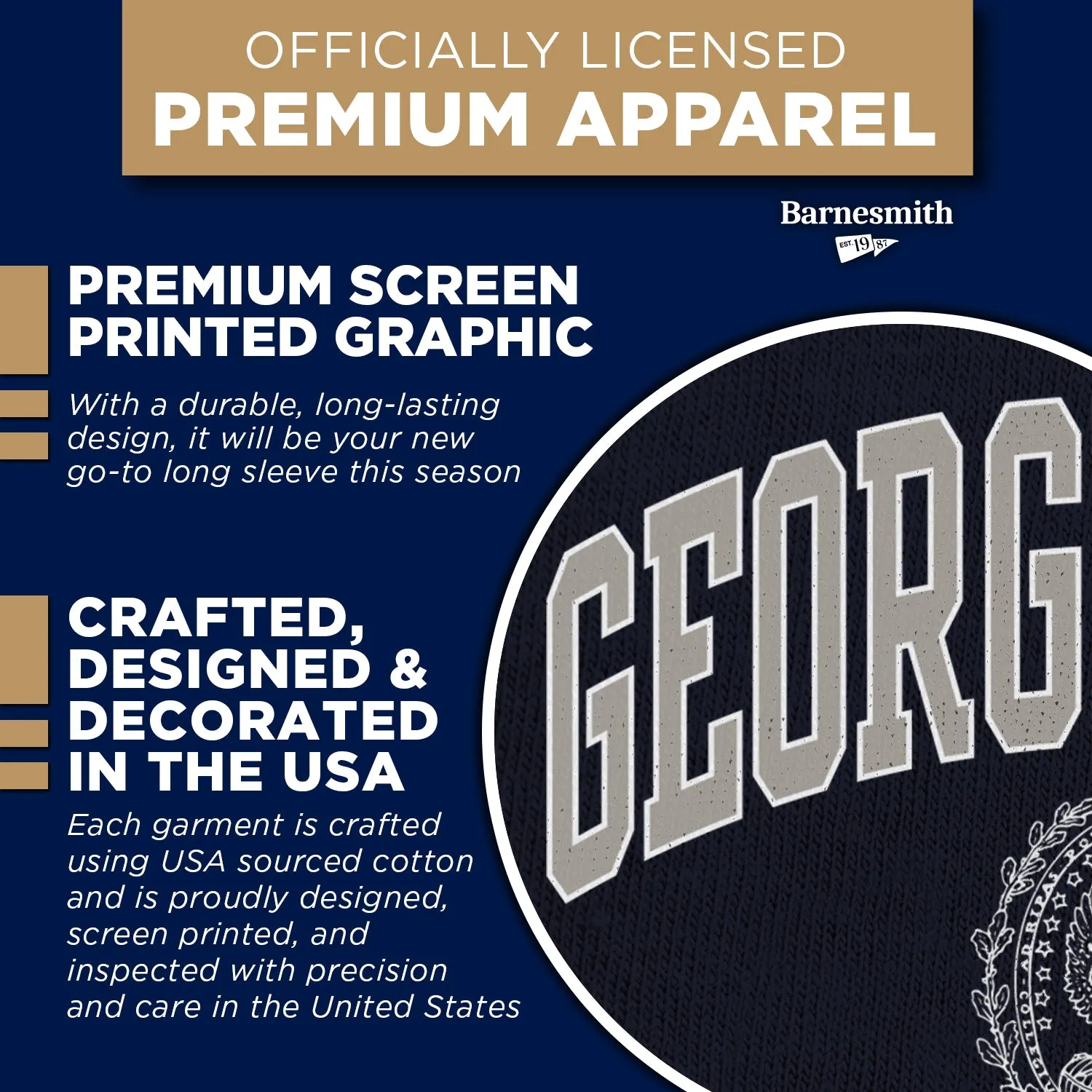 Georgetown University Heritage Long Sleeve T-Shirt (Navy) sold by Barnesmith product image thumbnail 4
