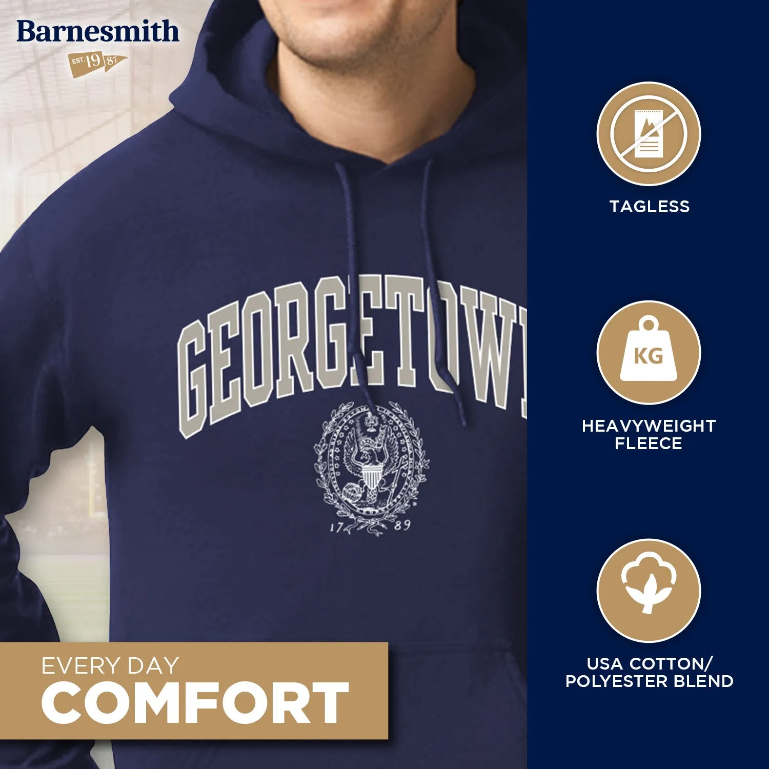 Georgetown University Heritage Hooded Sweatshirt (Navy) sold by Barnesmith product image thumbnail 3