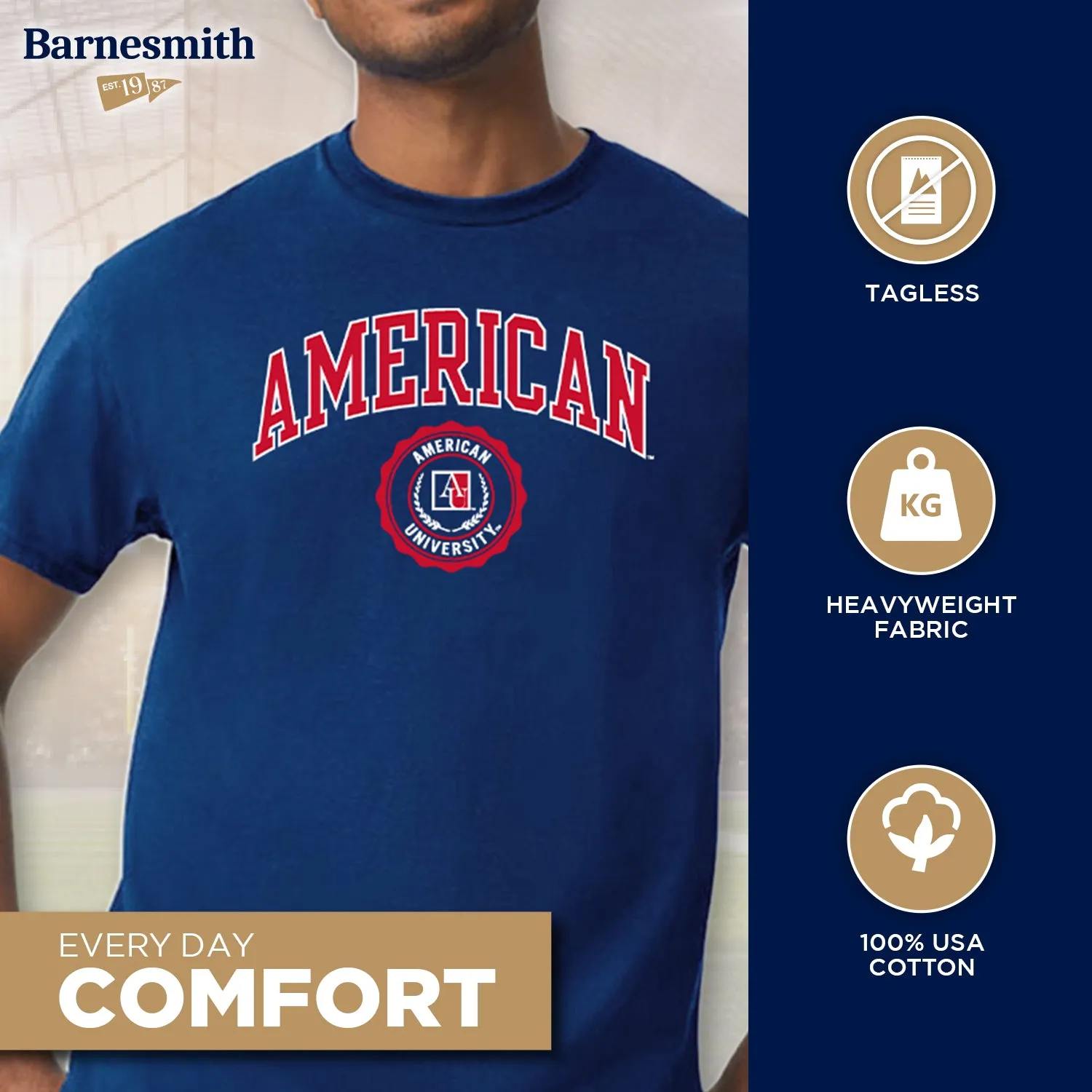 American University Heritage T-Shirt (Navy) sold by Barnesmith product image thumbnail 3
