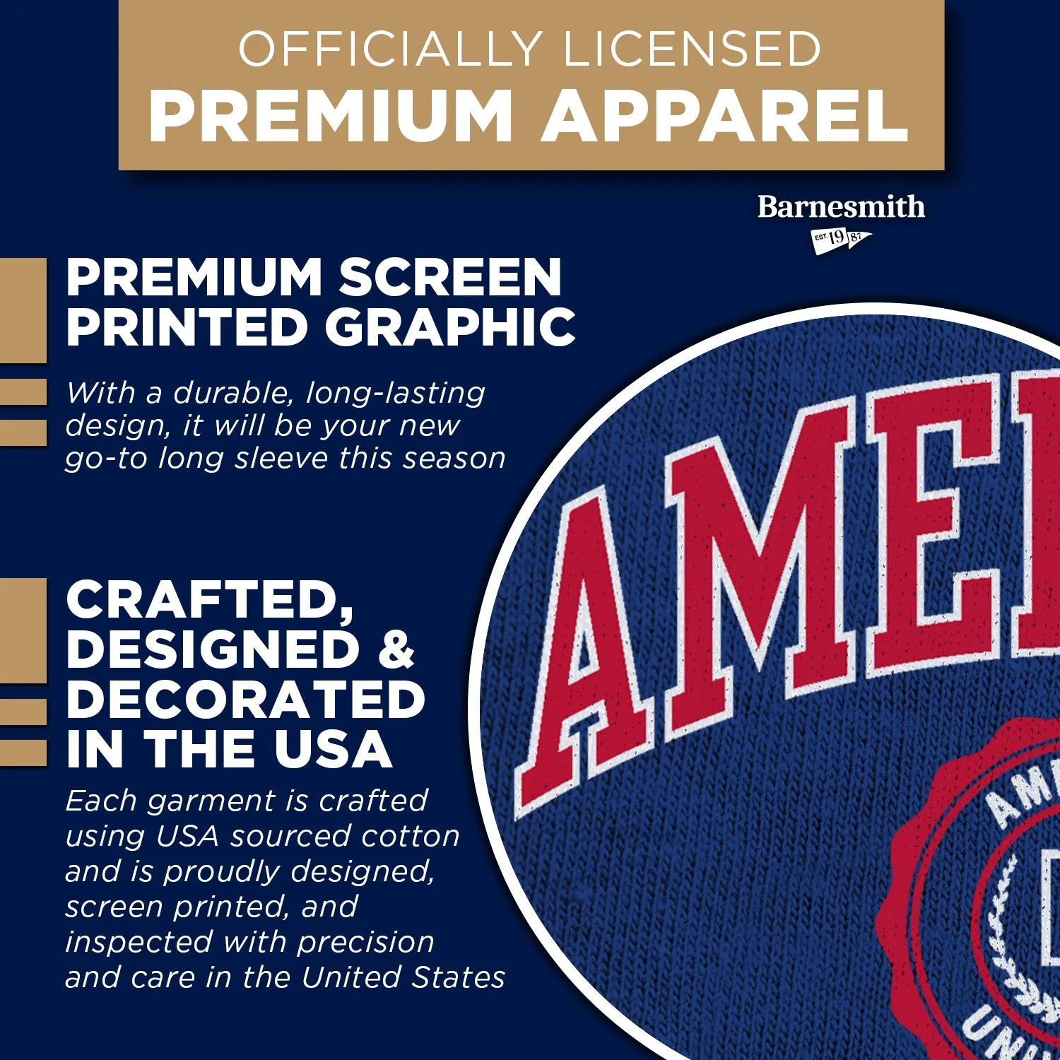 American University Heritage Long Sleeve T-Shirt (Navy) sold by Barnesmith product image thumbnail 4