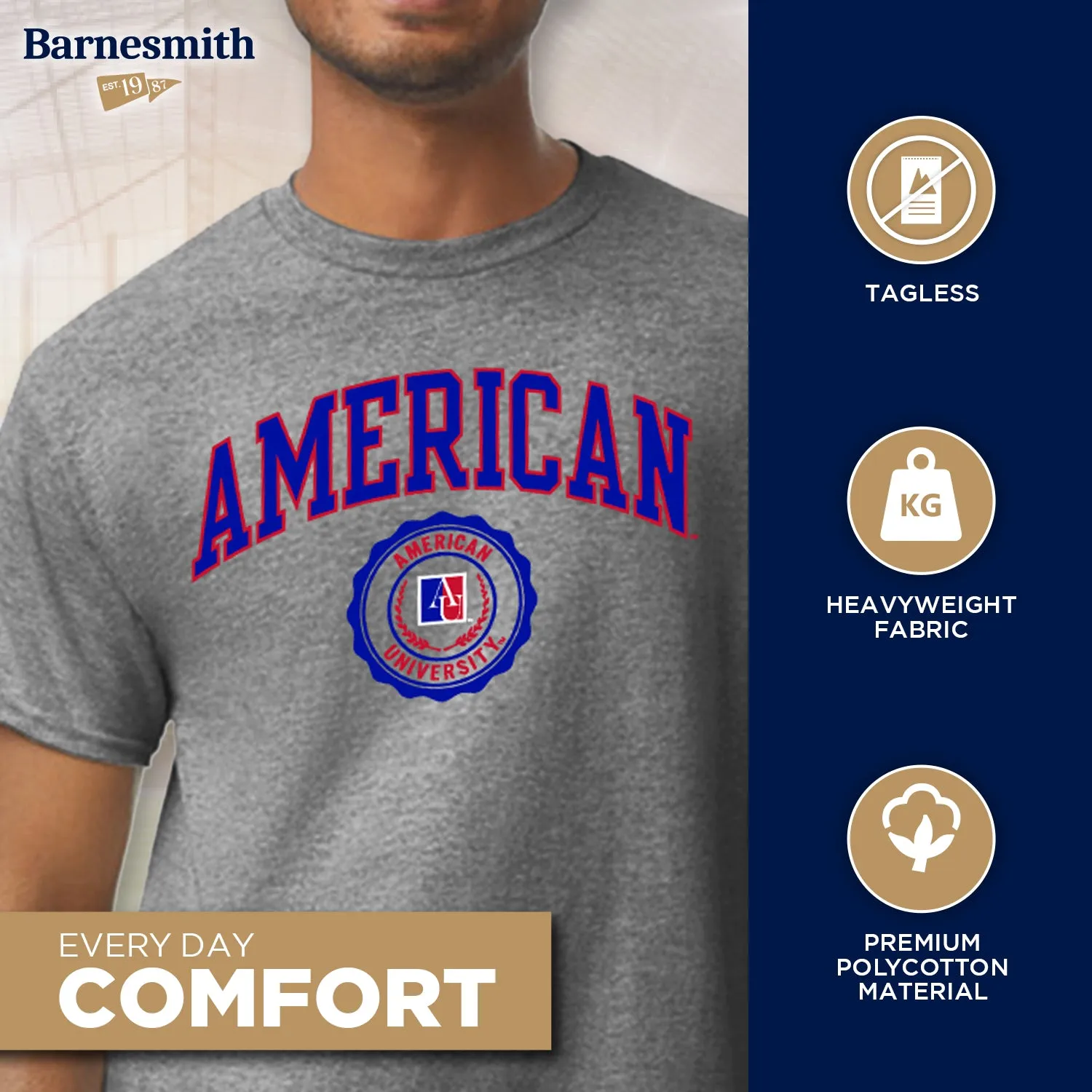 American University Heritage T-Shirt (Charcoal Grey) sold by Barnesmith product image thumbnail 3