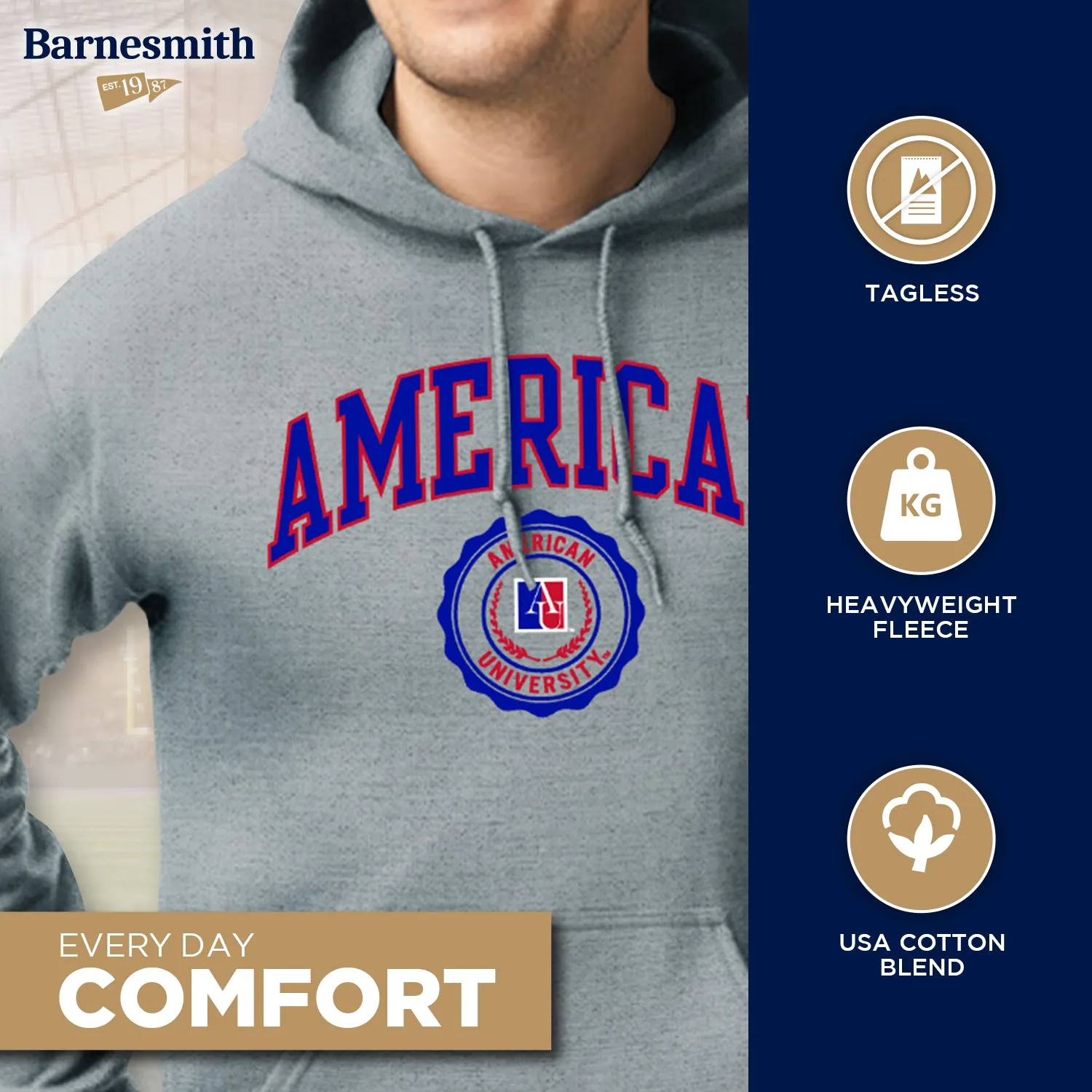 American University Heritage Hooded Sweatshirt (Charcoal) sold by Barnesmith product image thumbnail 3