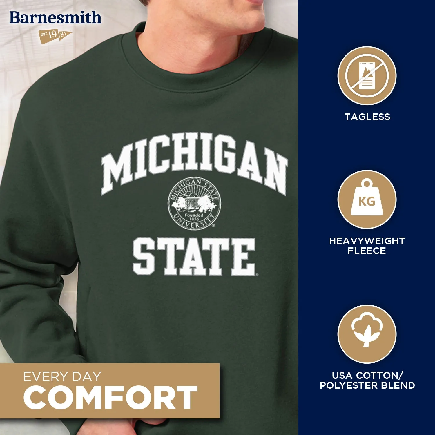 Michigan State University Heritage Crewneck Sweatshirt (Hunter Green) sold by Barnesmith product image thumbnail 3