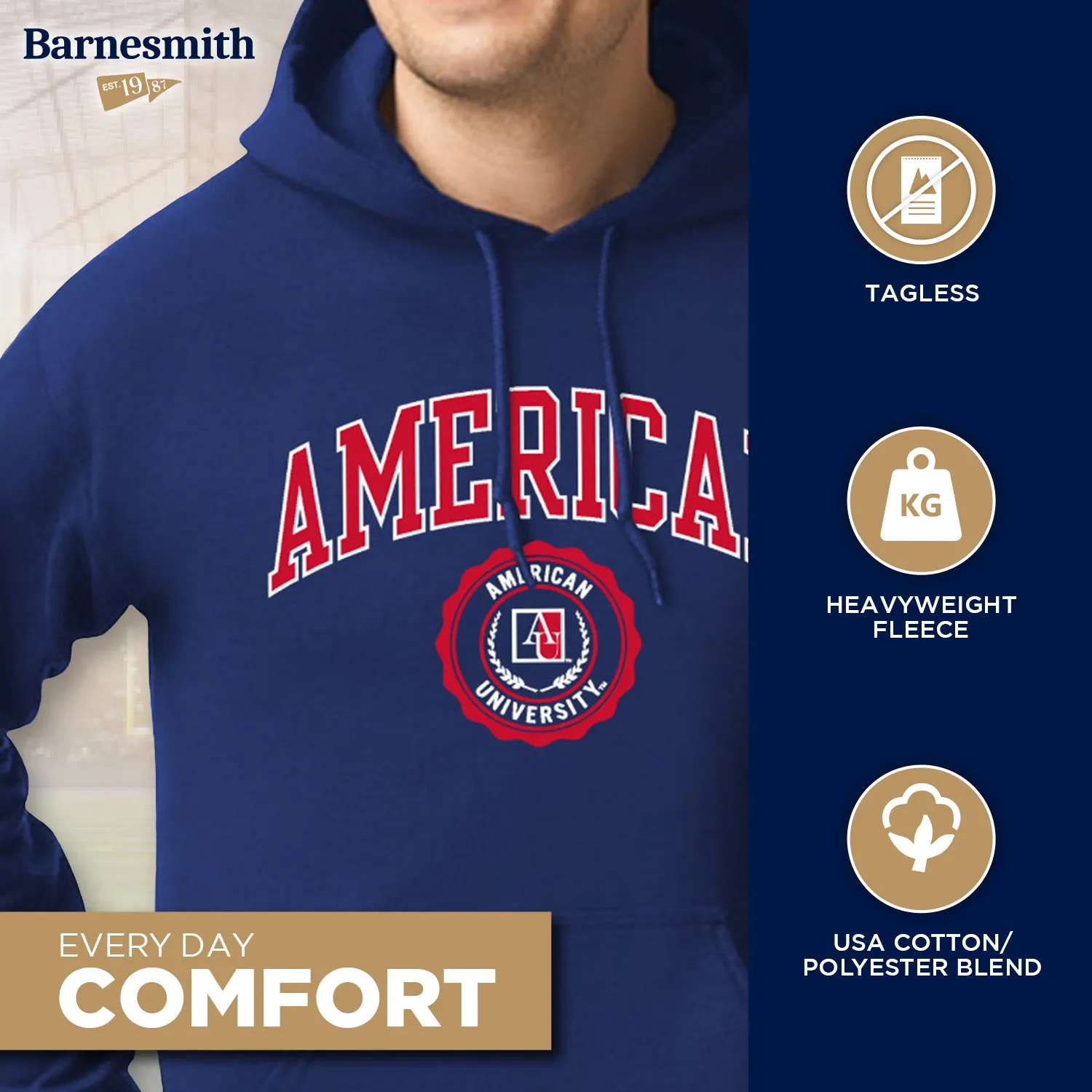 American University Heritage Hooded Sweatshirt (Navy) sold by Barnesmith product image thumbnail 3