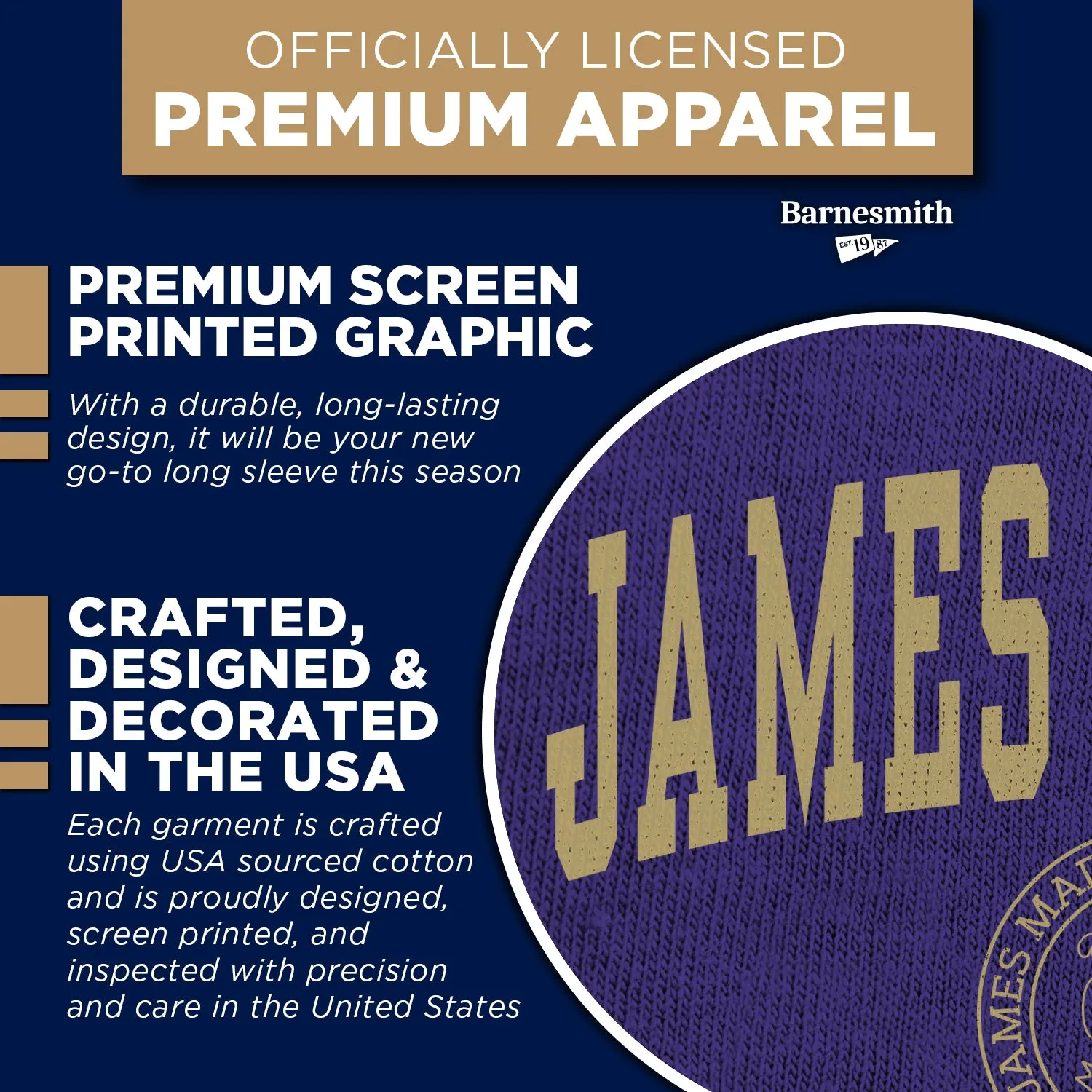 James Madison University Heritage Long Sleeve T-Shirt (Purple) sold by Barnesmith product image thumbnail 4