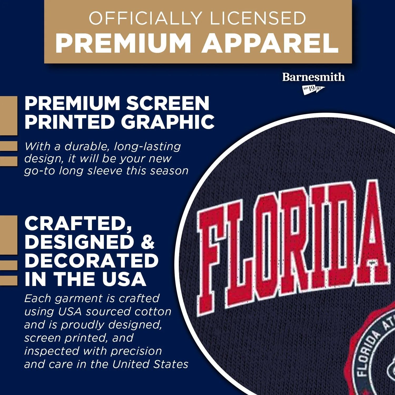 Florida Atlantic University Heritage Long Sleeve T-Shirt (Navy) sold by Barnesmith product image thumbnail 4