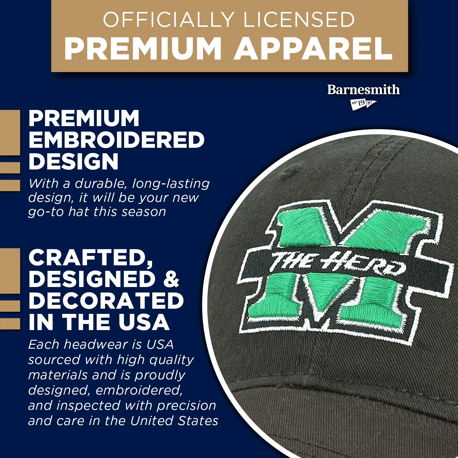 Marshall University Spirit Baseball Hat One-Size (Black) sold by Barnesmith product image thumbnail 4