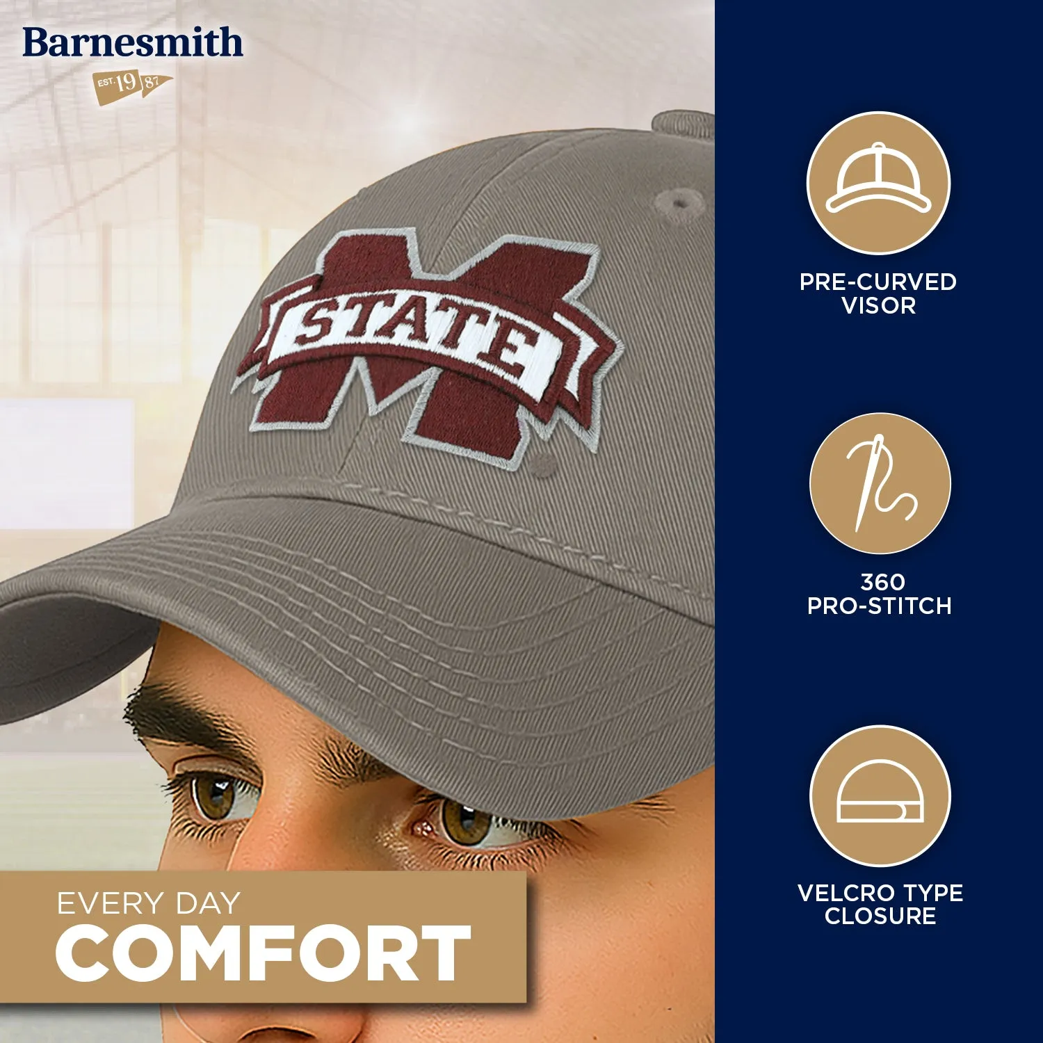 Mississippi State University Spirit Baseball Hat One-Size (Grey) sold by Barnesmith product image thumbnail 3