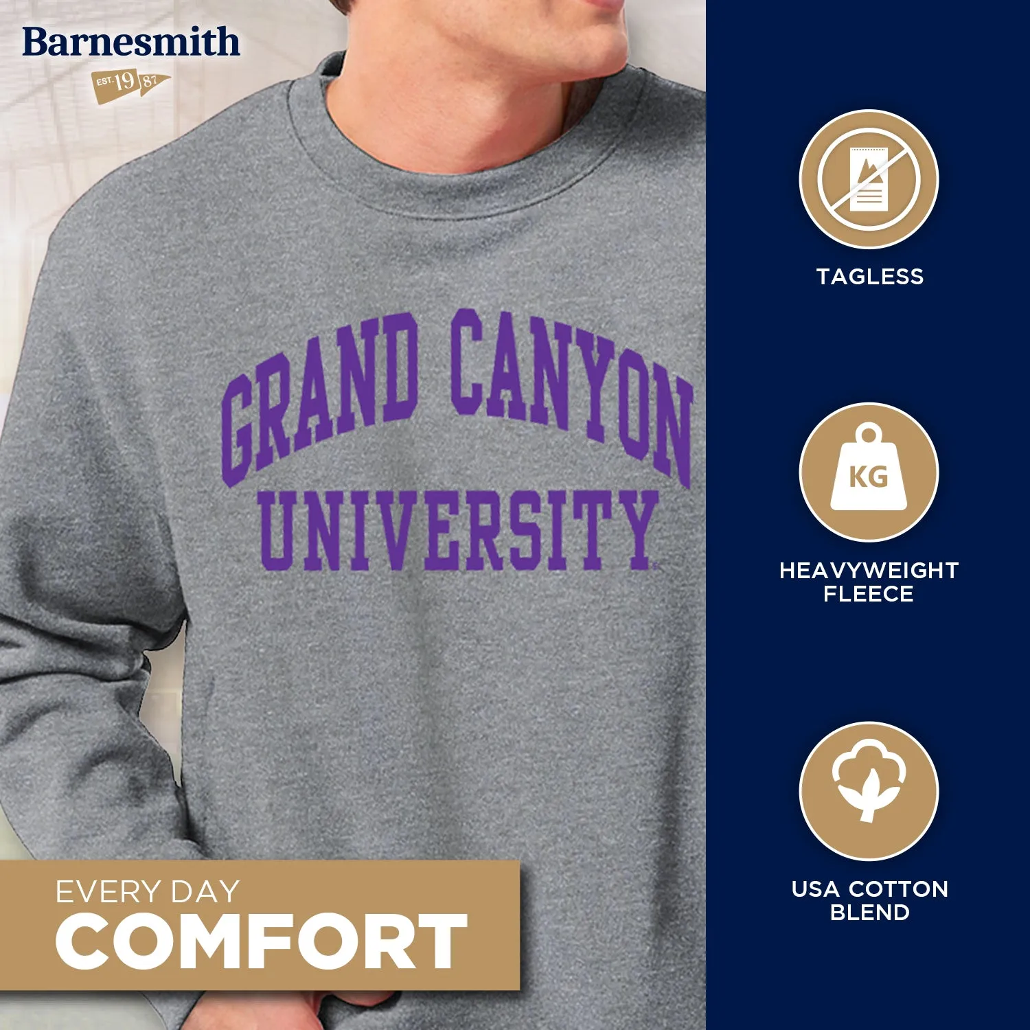 Grand Canyon University Classic Sweatshirt (Charcoal) sold by Barnesmith product image thumbnail 3